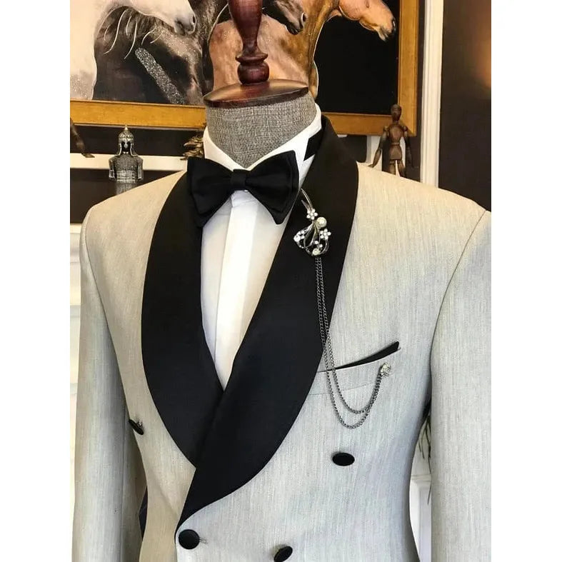 ceehuteey Men's Fashion Prom Style Double Breasted  Shawl Lapel 2 Pieces Suit (Blazer+Pants)