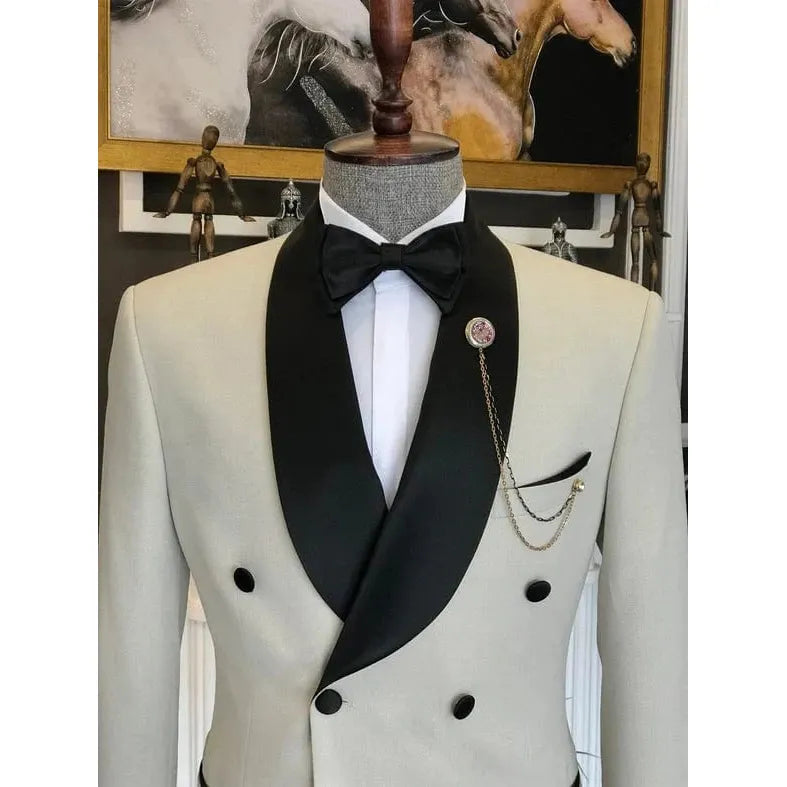 ceehuteey Men's Fashion Prom Style Double Breasted  Shawl Lapel 2 Pieces Suit (Blazer+Pants)