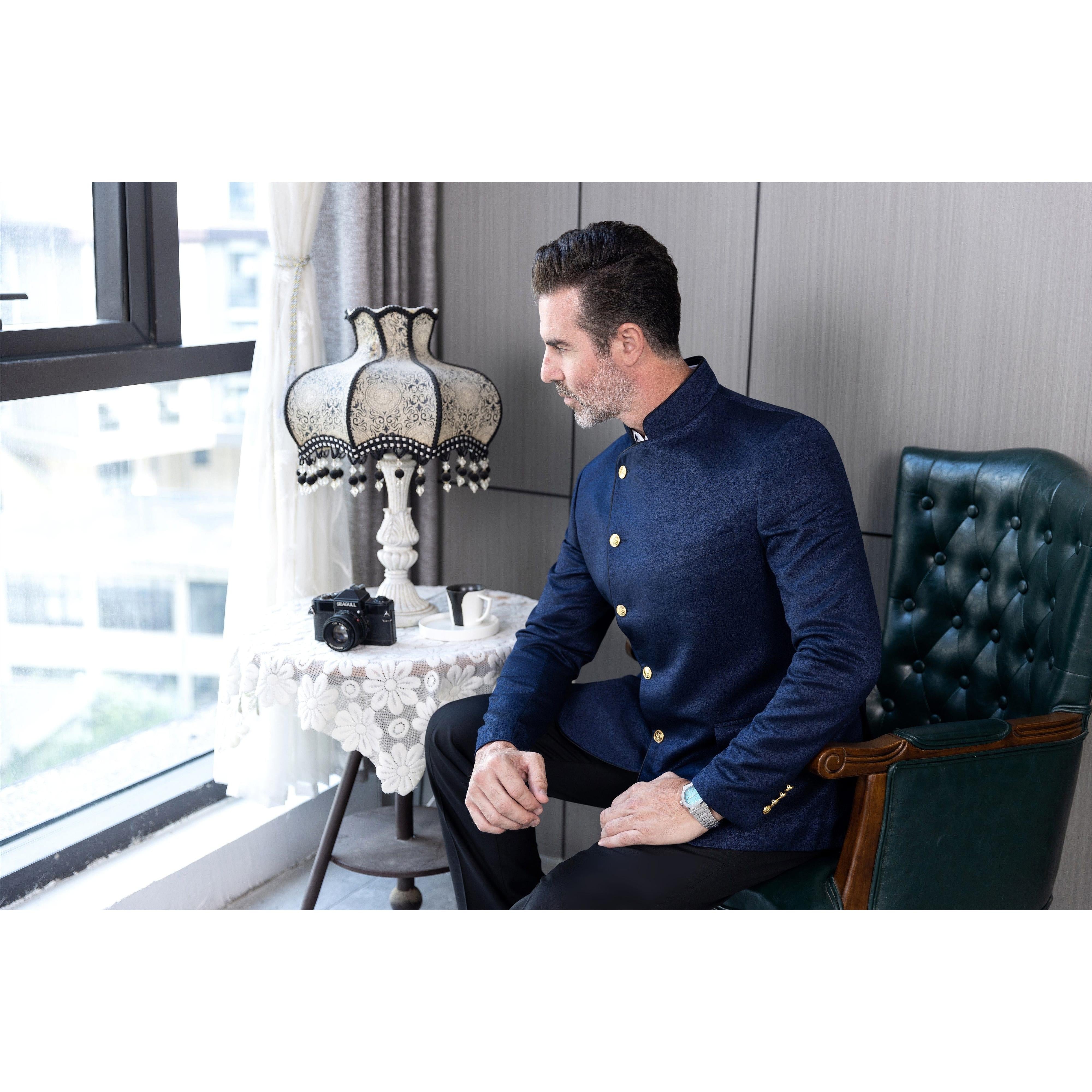 ceehuteey Men's Fashion Stand Collar  Oblique buckle Suit Blazer
