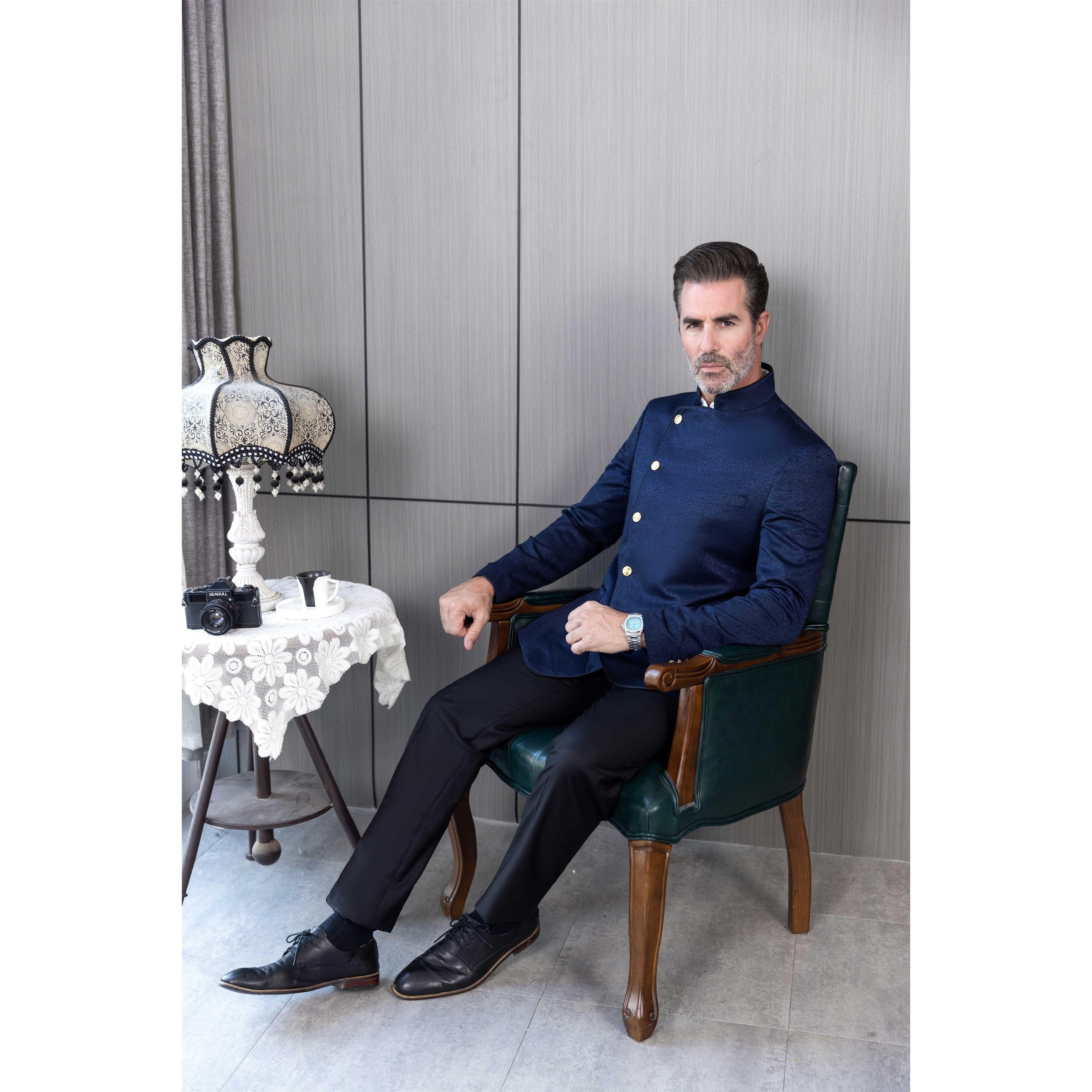 ceehuteey Men's Fashion Stand Collar  Oblique buckle Suit Blazer