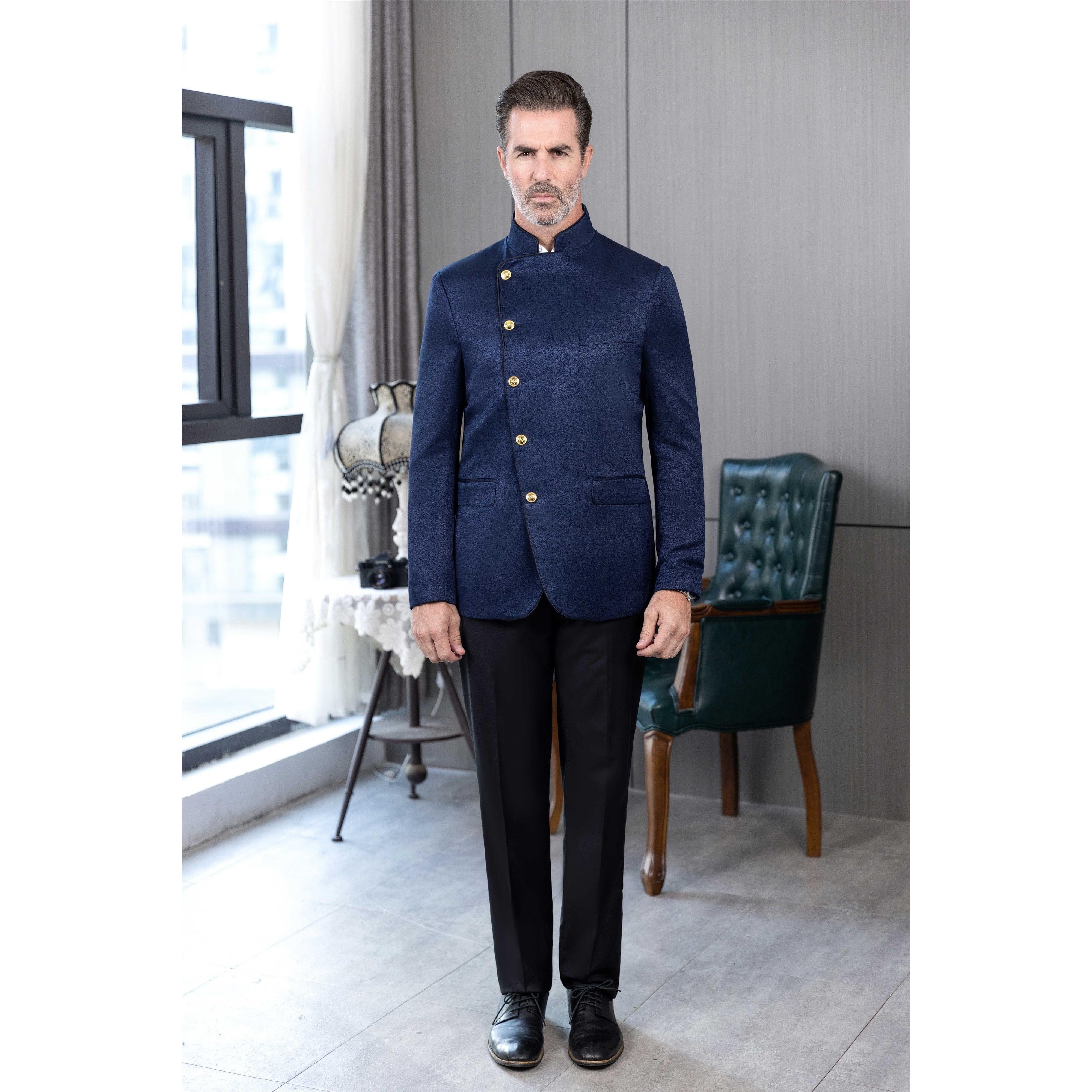 ceehuteey Men's Fashion Stand Collar  Oblique buckle Suit Blazer