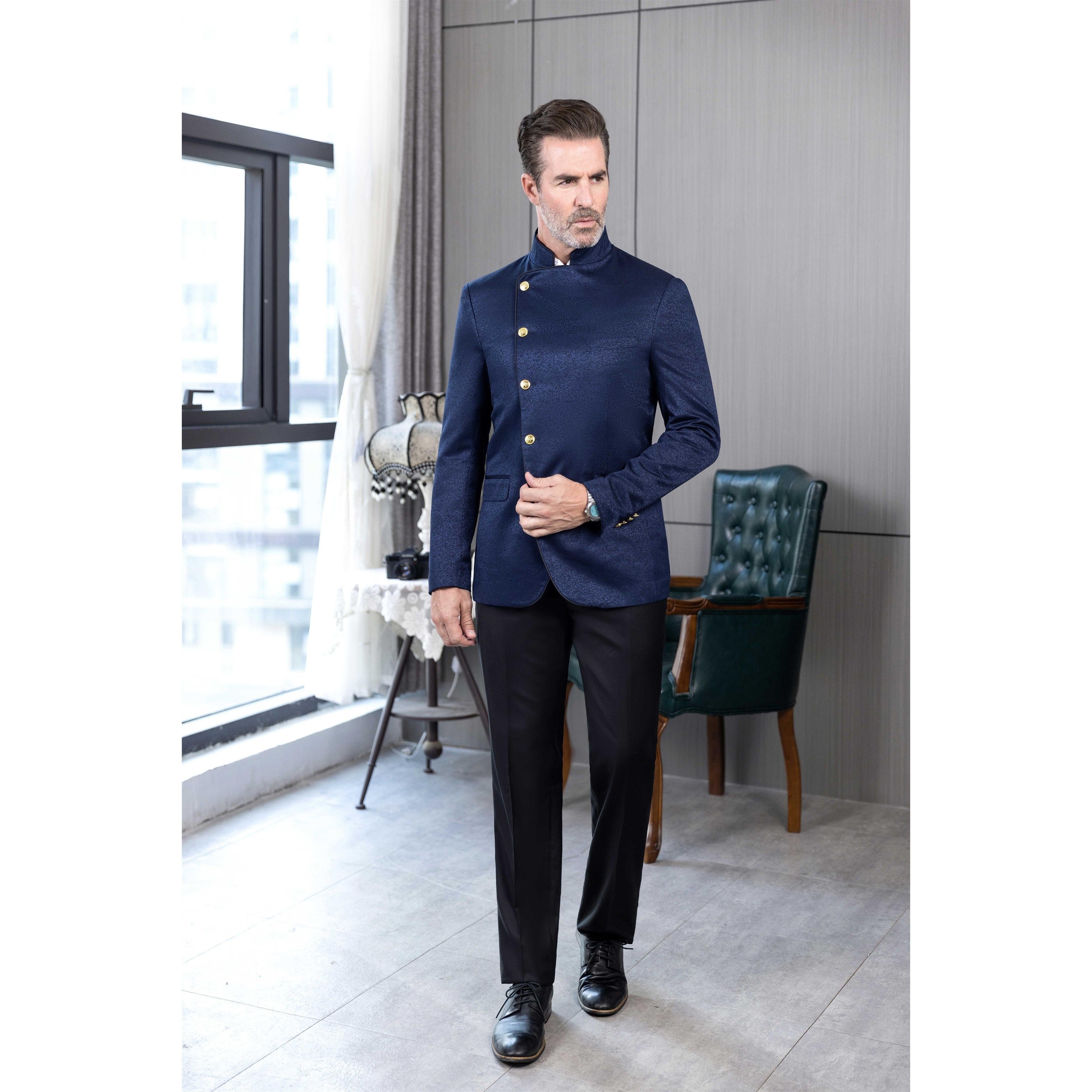 ceehuteey Men's Fashion Stand Collar  Oblique buckle Suit Blazer