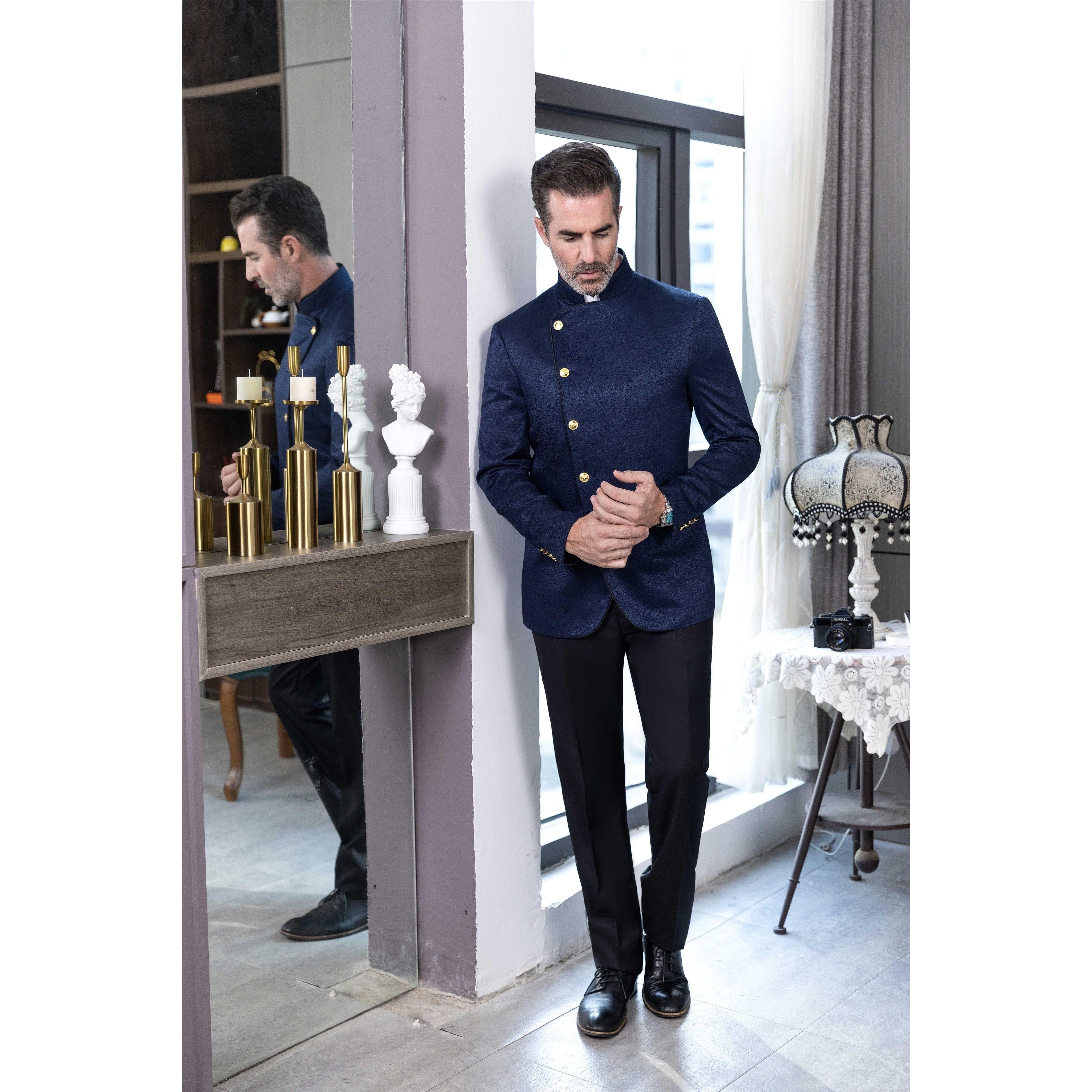 ceehuteey Men's Fashion Stand Collar  Oblique buckle Suit Blazer