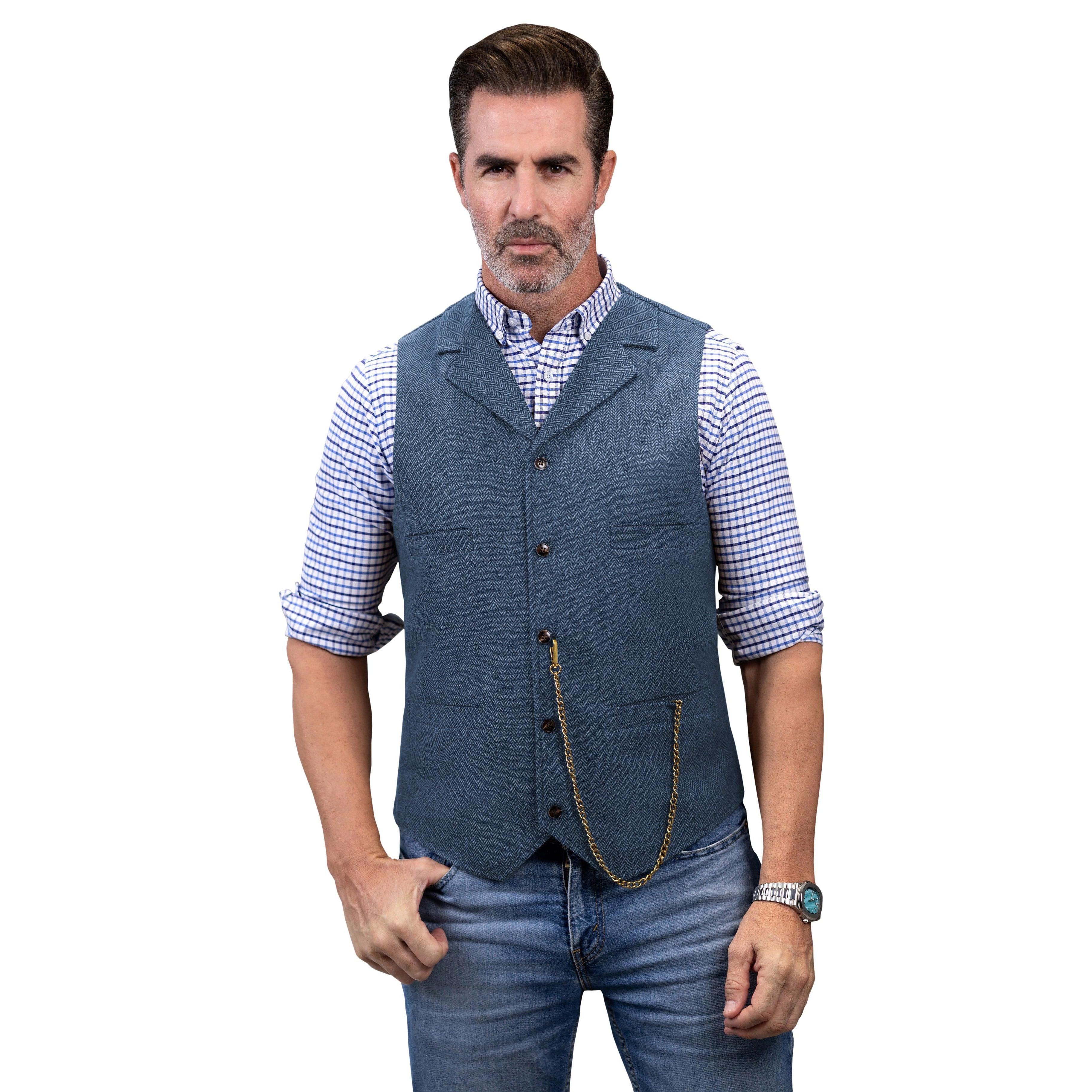 ceehuteey Men's Fashion Suit Vest Herringbone Notch Lapel Waistcoat