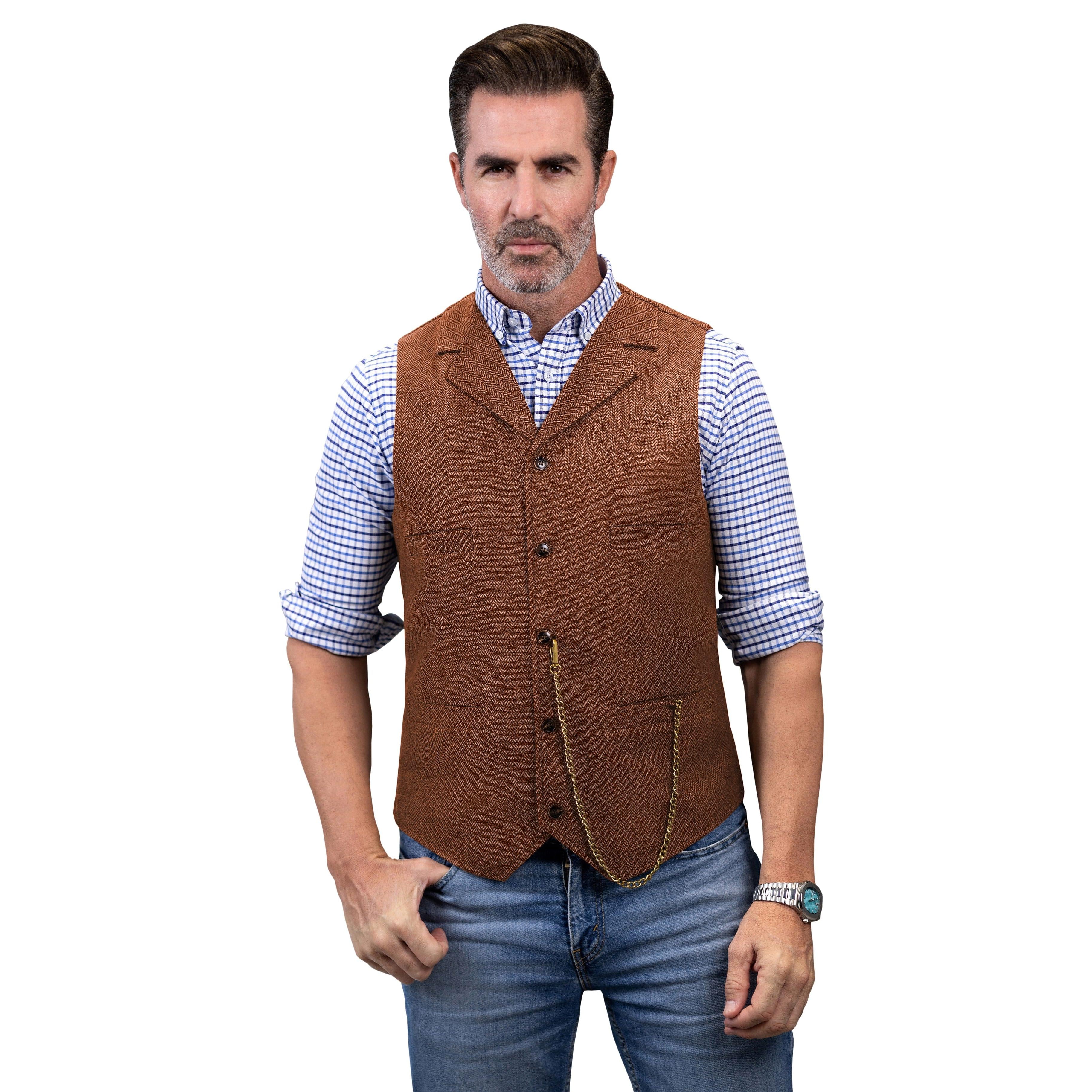 ceehuteey Men's Fashion Suit Vest Herringbone Notch Lapel Waistcoat