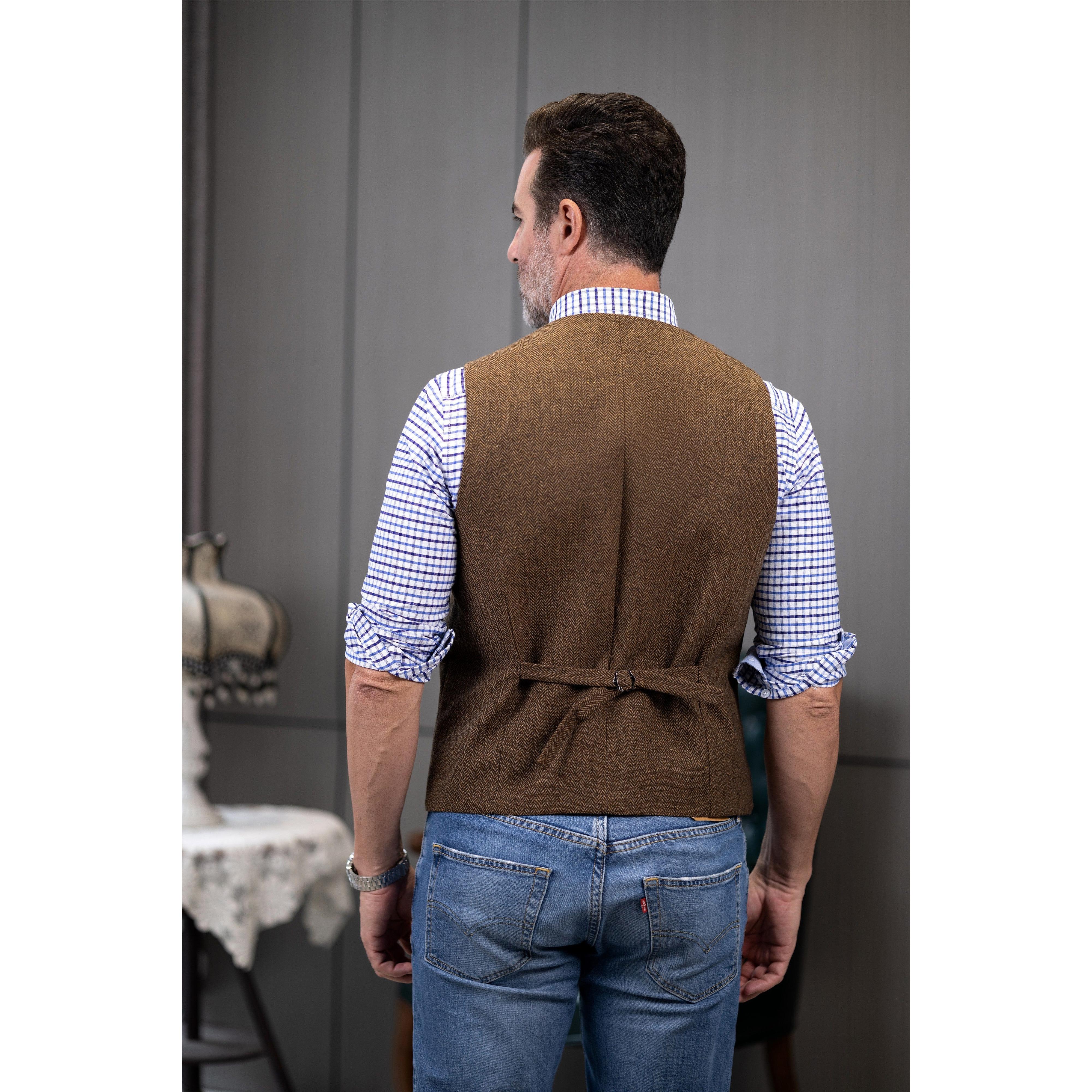 ceehuteey Men's Fashion Suit Vest Herringbone Notch Lapel Waistcoat