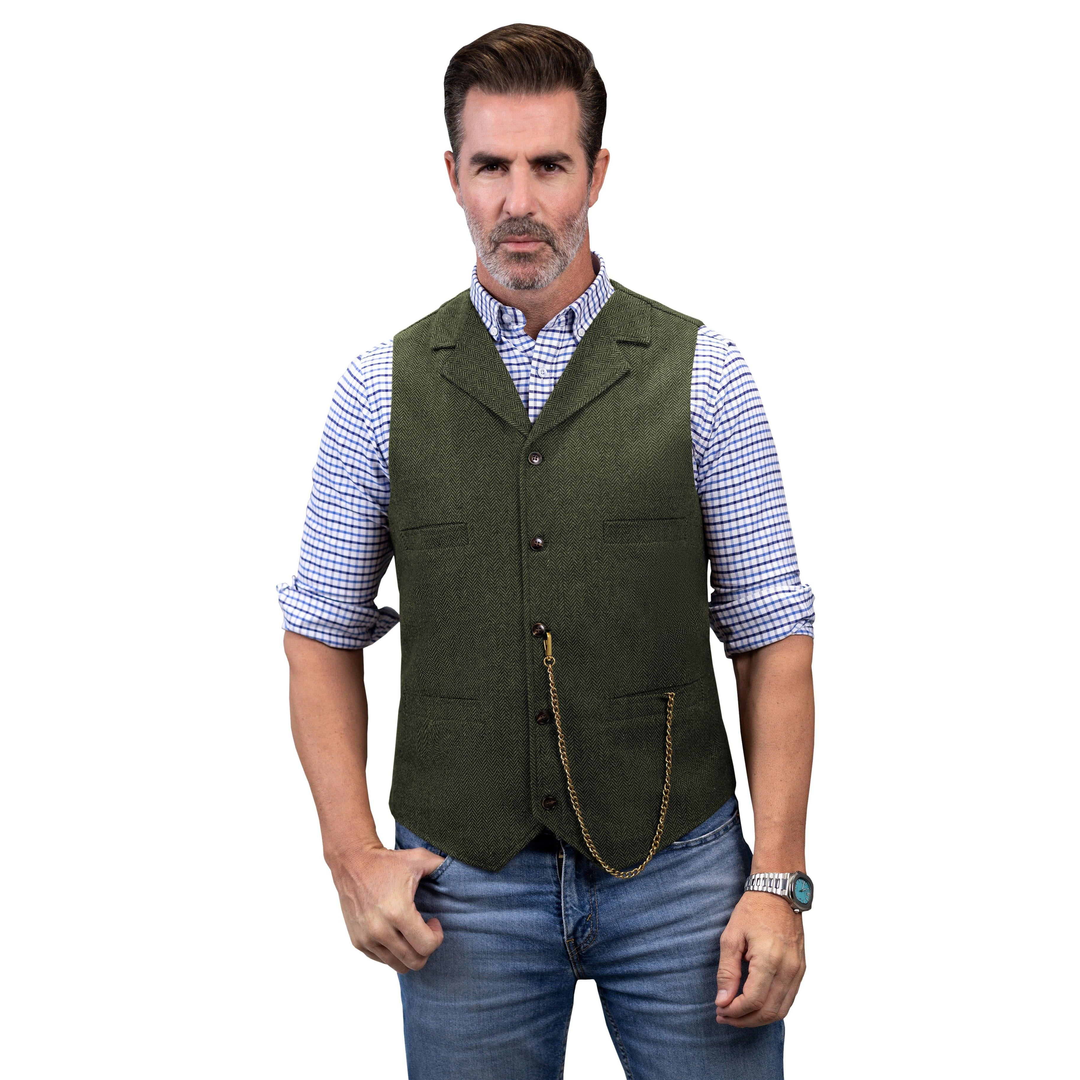 ceehuteey Men's Fashion Suit Vest Herringbone Notch Lapel Waistcoat