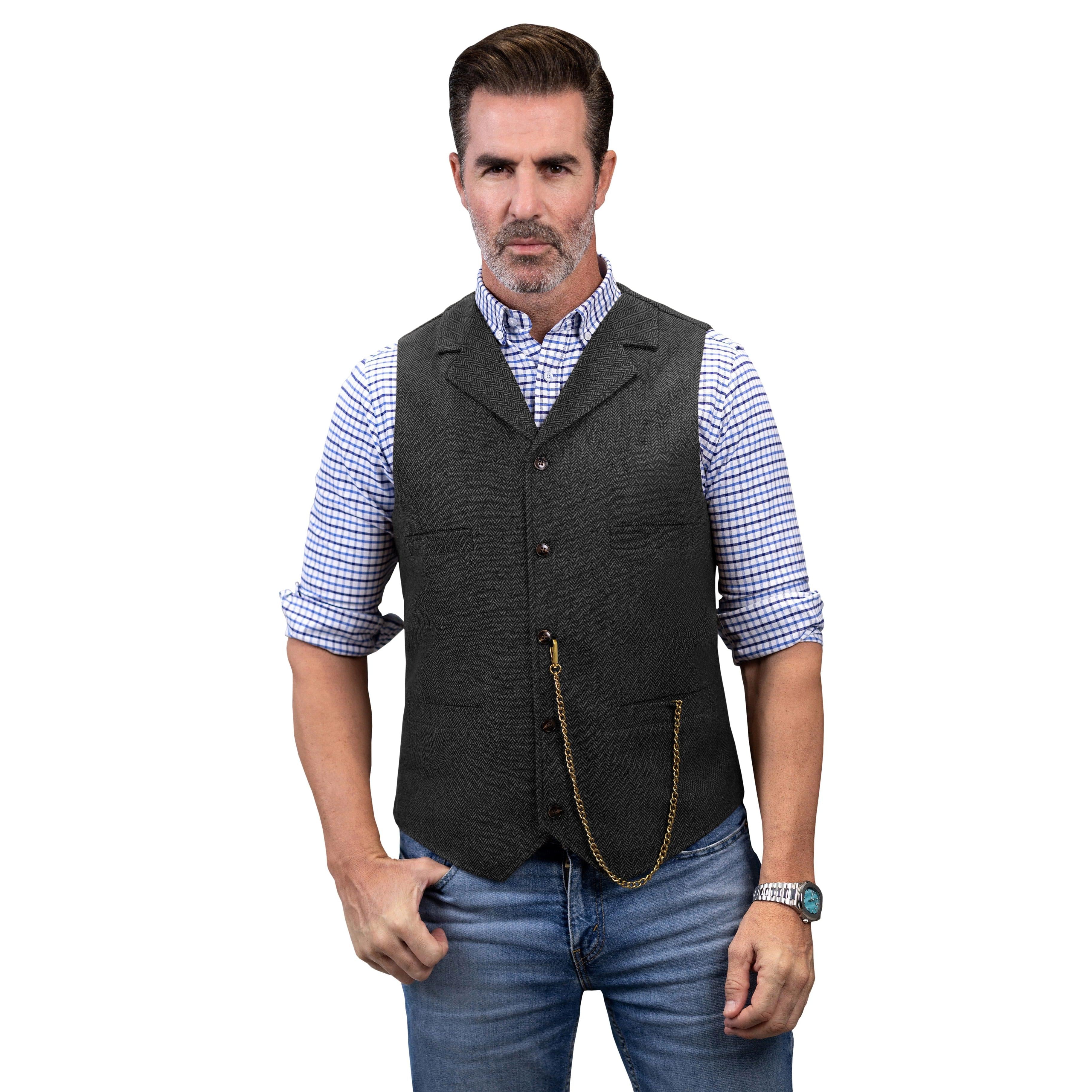 ceehuteey Men's Fashion Suit Vest Herringbone Notch Lapel Waistcoat