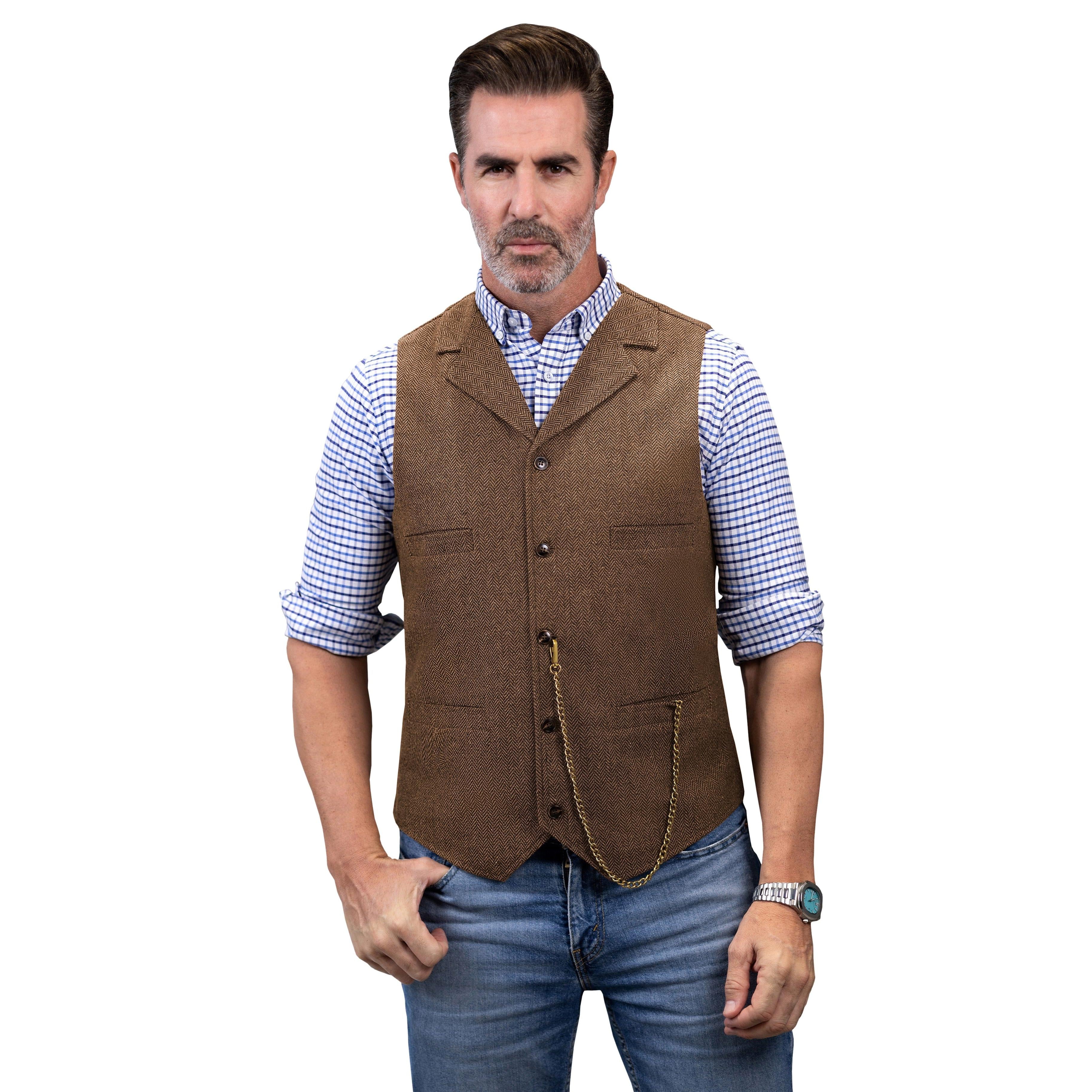 ceehuteey Men's Fashion Suit Vest Herringbone Notch Lapel Waistcoat