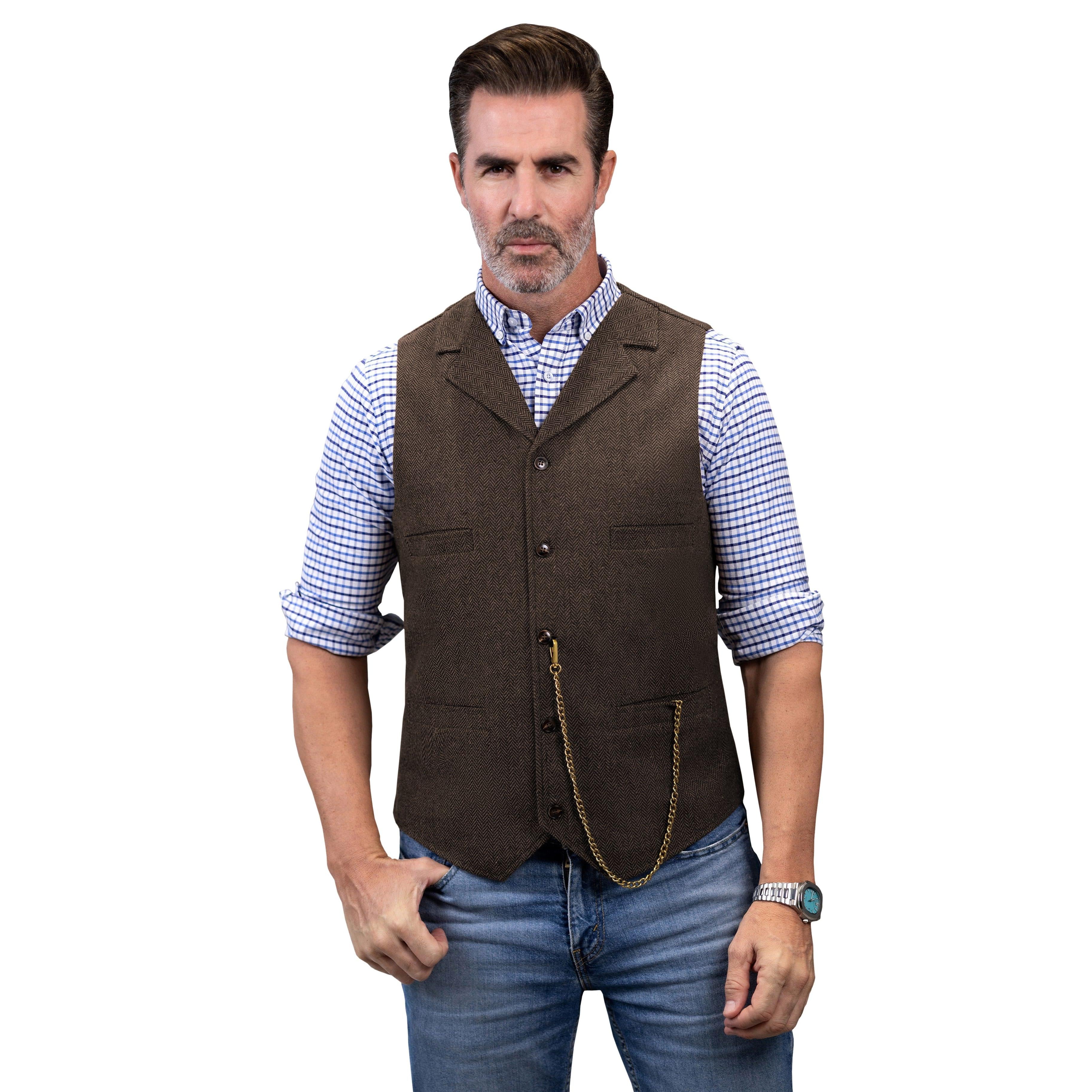 ceehuteey Men's Fashion Suit Vest Herringbone Notch Lapel Waistcoat
