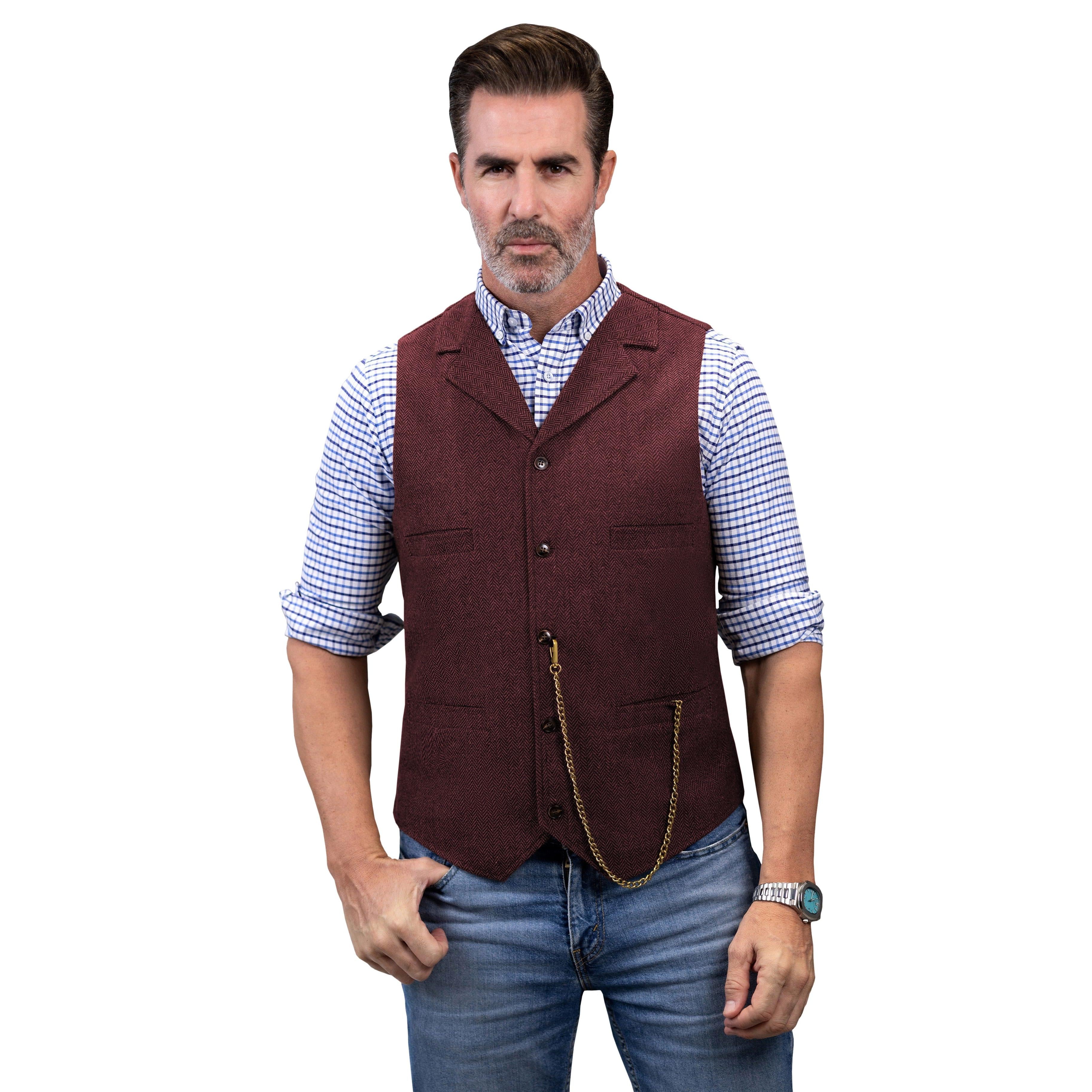 ceehuteey Men's Fashion Suit Vest Herringbone Notch Lapel Waistcoat