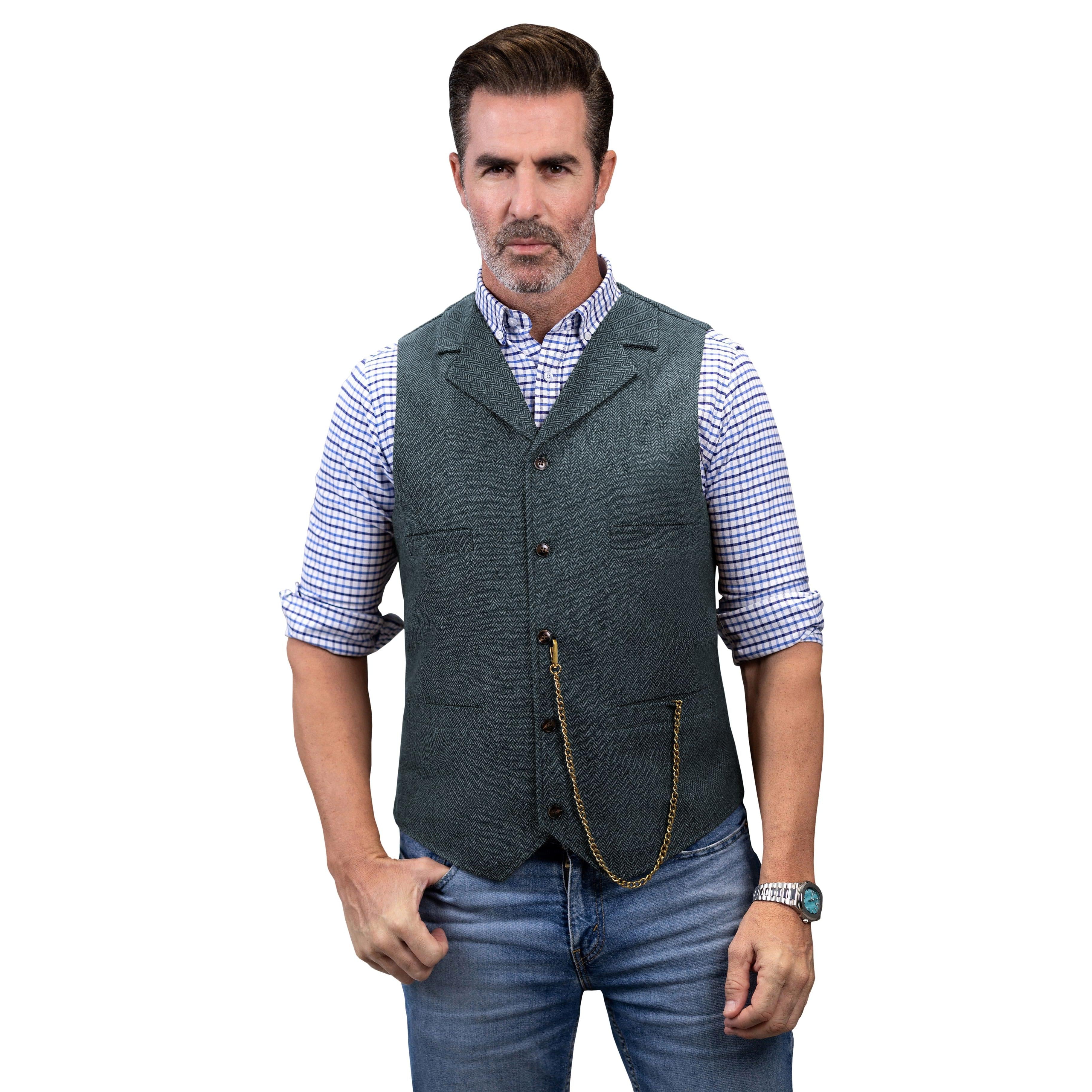 ceehuteey Men's Fashion Suit Vest Herringbone Notch Lapel Waistcoat