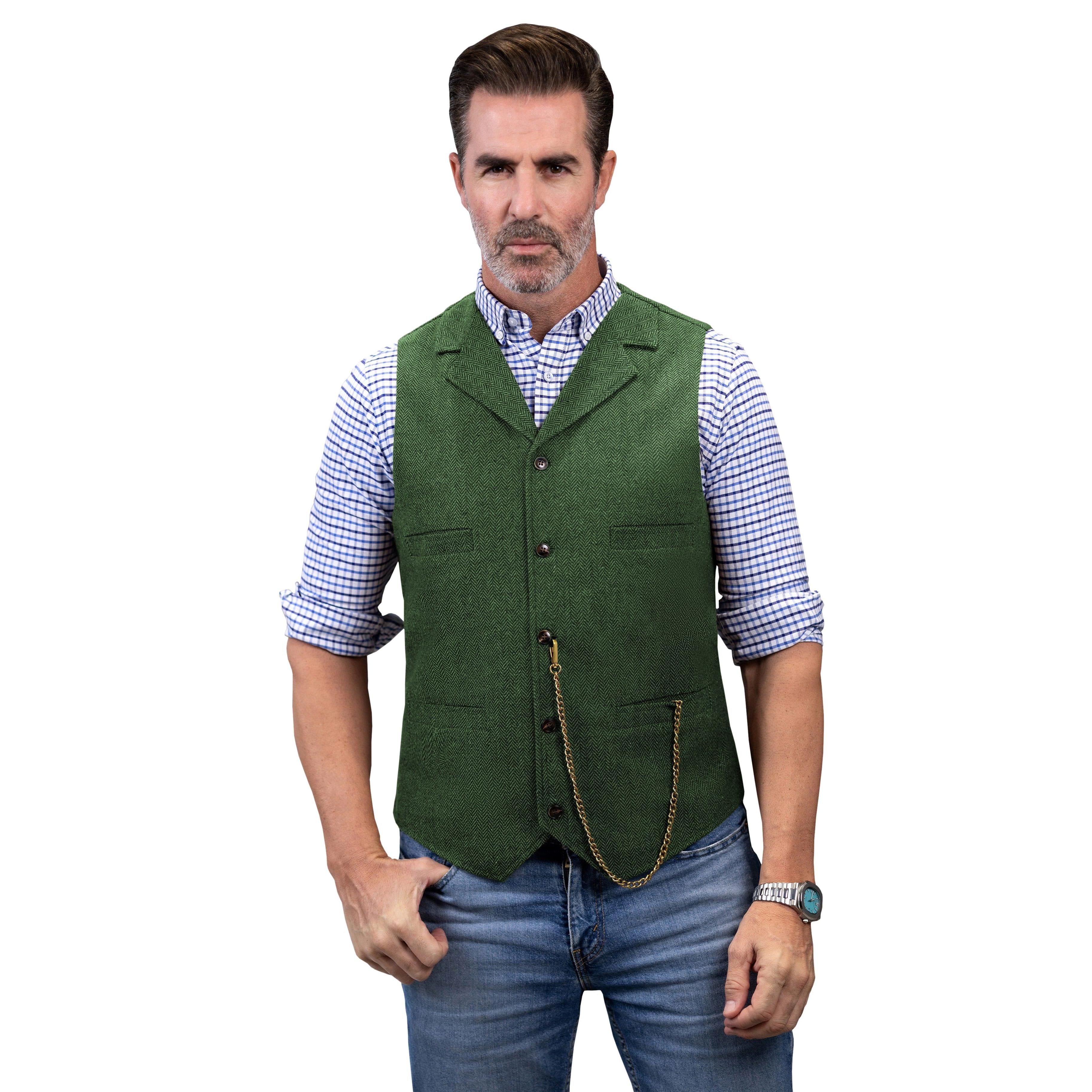 ceehuteey Men's Fashion Suit Vest Herringbone Notch Lapel Waistcoat