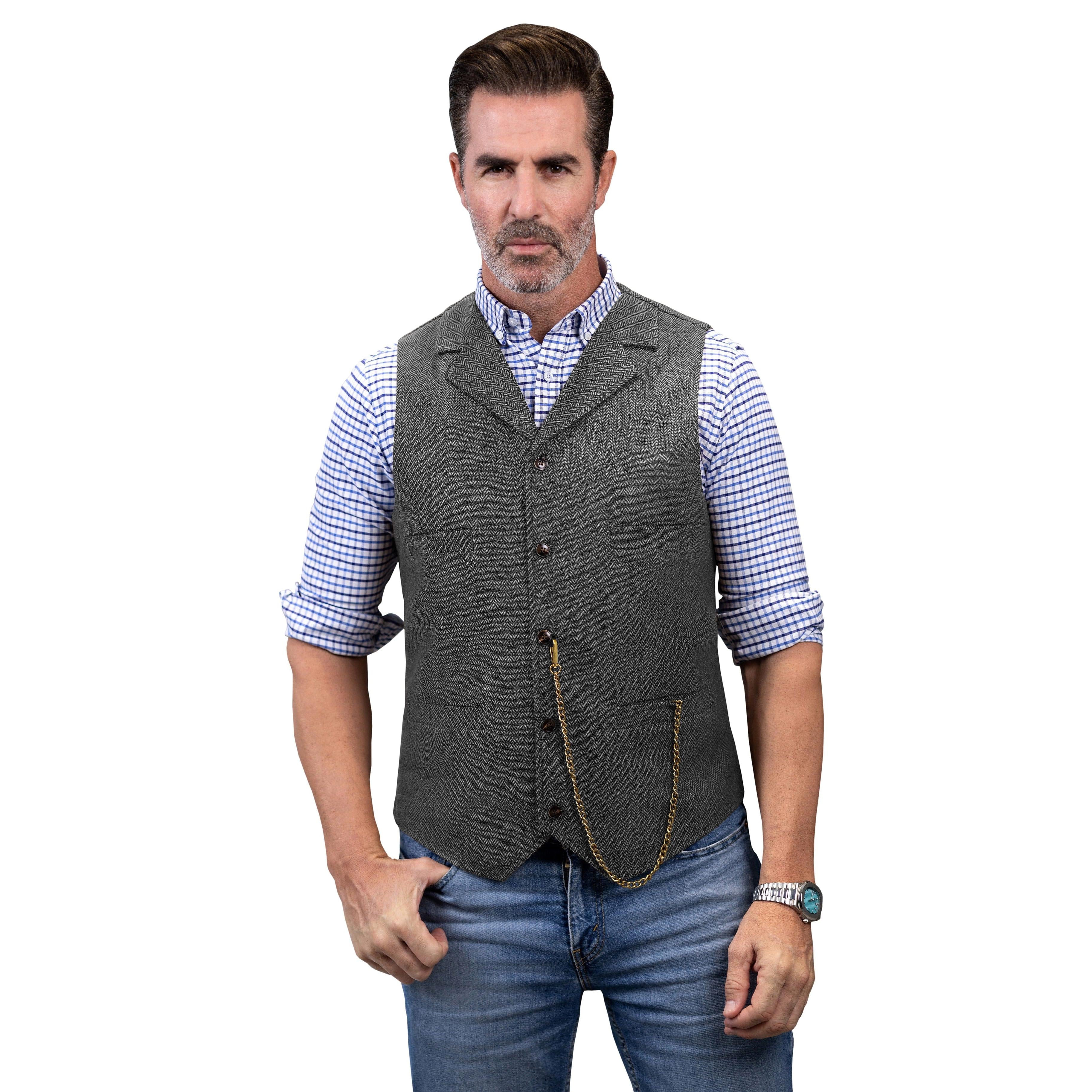 ceehuteey Men's Fashion Suit Vest Herringbone Notch Lapel Waistcoat