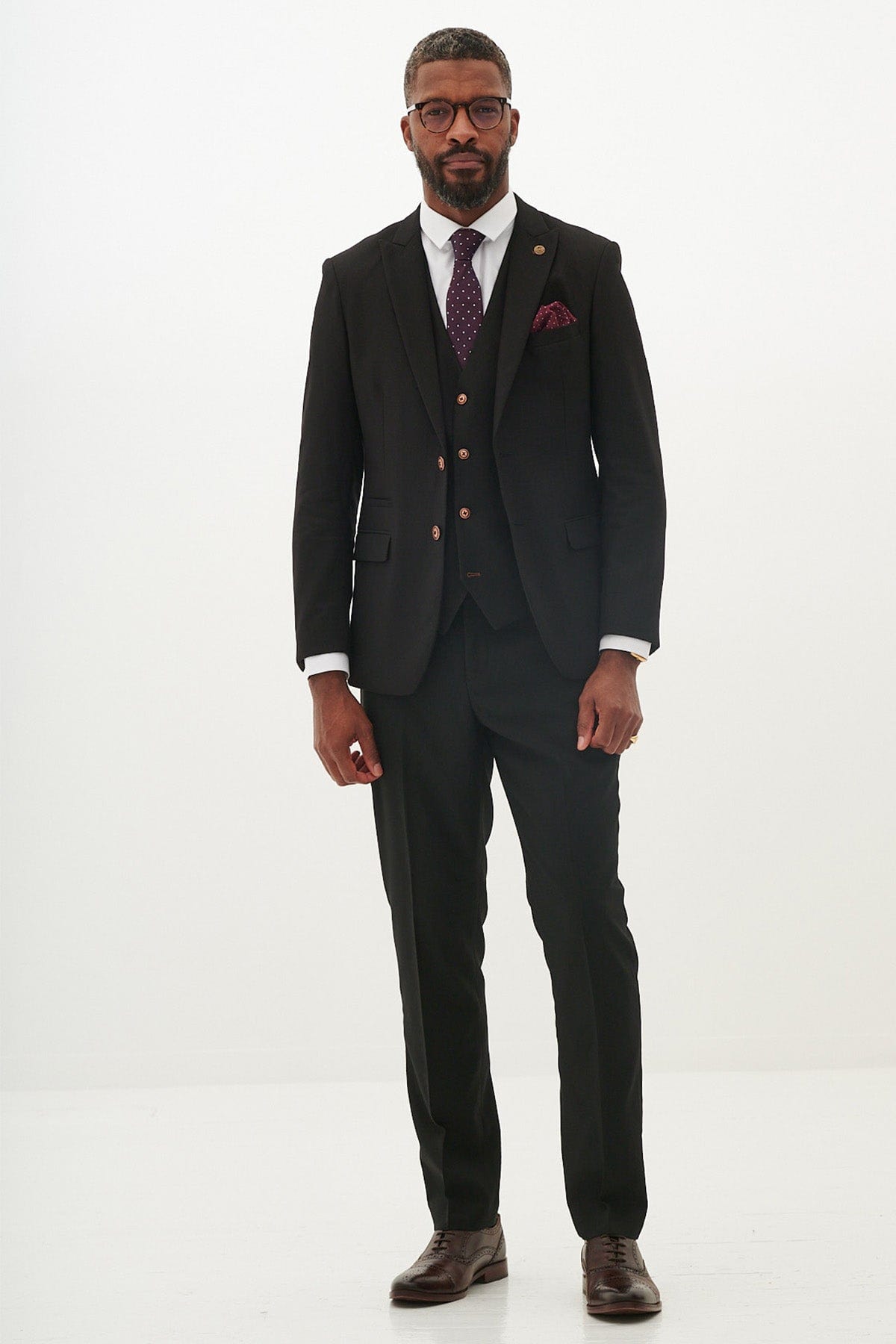 ceehuteey Men's Fashion three-piece Black Suit in Signature Peak lapel Business Tuxedos(Blazer+vest+Pants)