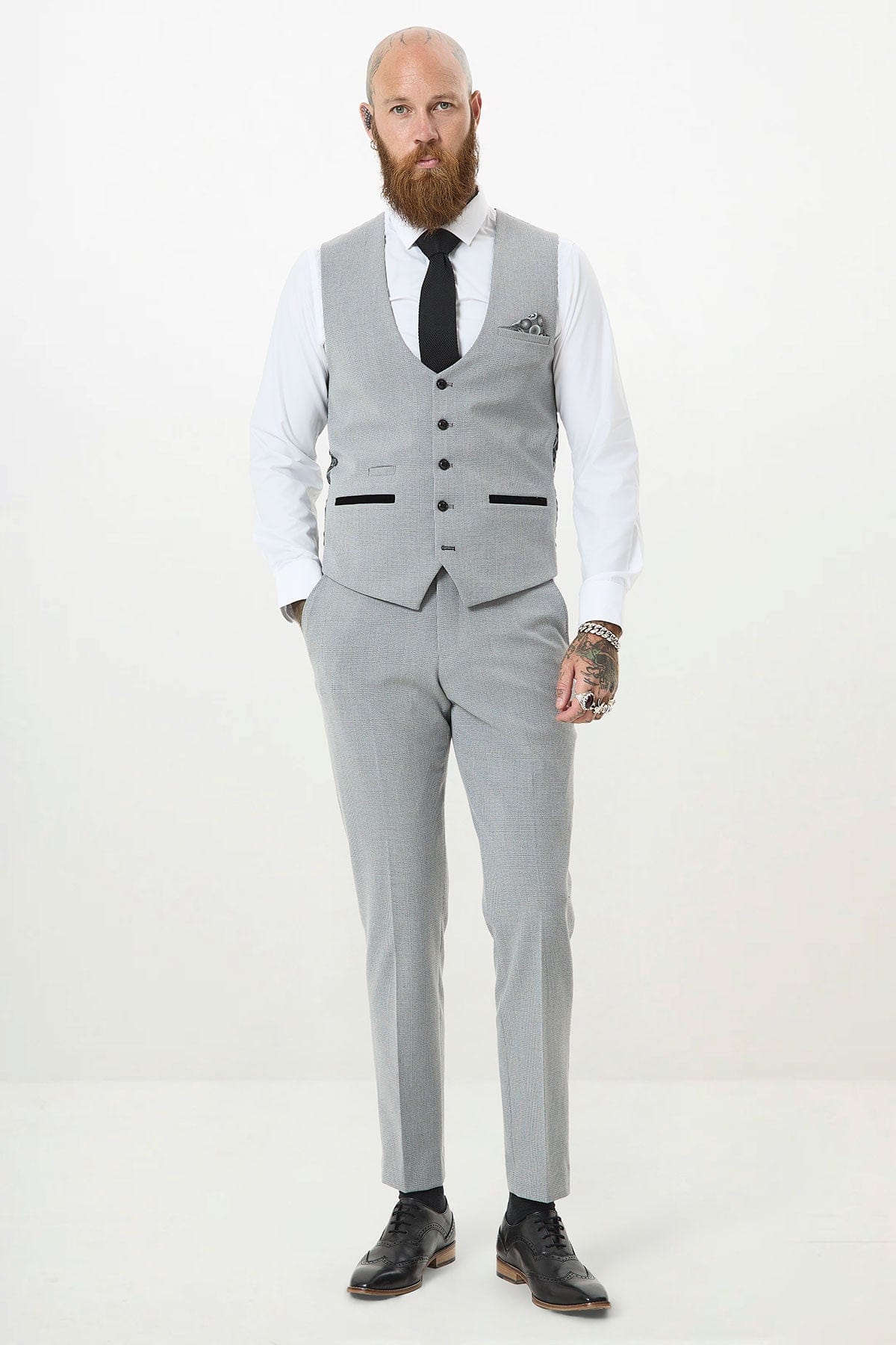 ceehuteey Men's Fashion three-piece Grey Plaid Suit in Signature Peak lapel Business Tuxedos(Blazer+vest+Pants)
