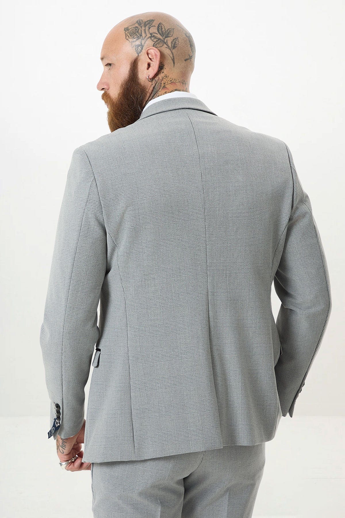 ceehuteey Men's Fashion three-piece Grey Plaid Suit in Signature Peak lapel Business Tuxedos(Blazer+vest+Pants)