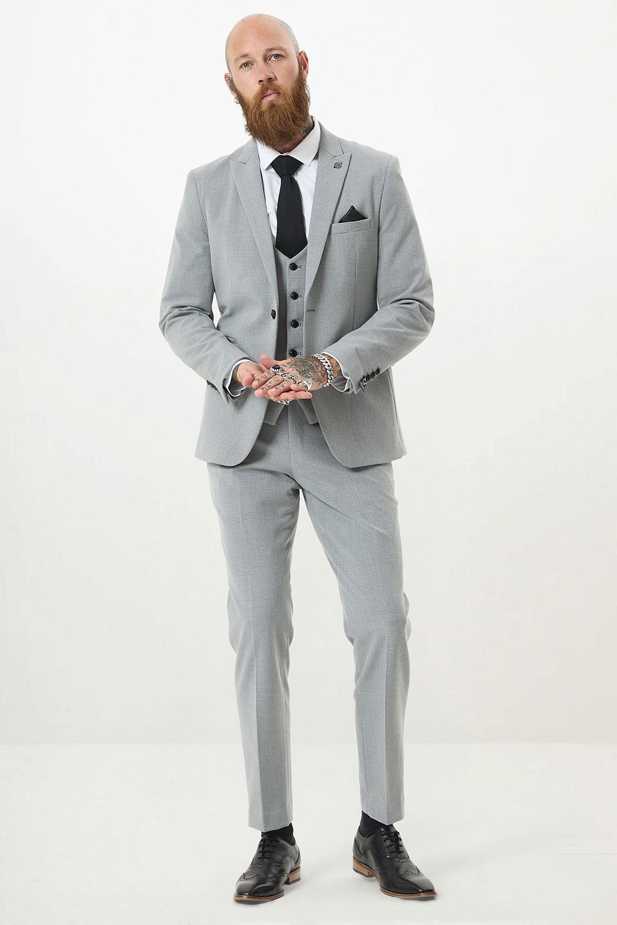 ceehuteey Men's Fashion three-piece Grey Plaid Suit in Signature Peak lapel Business Tuxedos(Blazer+vest+Pants)
