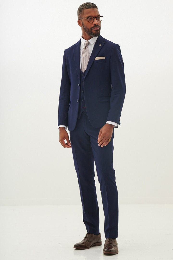 ceehuteey Men's Fashion three-piece Navy Suit in Signature Peak lapel Business Tuxedos(Blazer+vest+Pants)