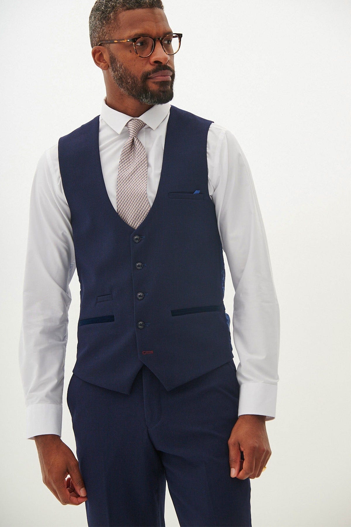 ceehuteey Men's Fashion three-piece Navy Suit in Signature Peak lapel Business Tuxedos(Blazer+vest+Pants)