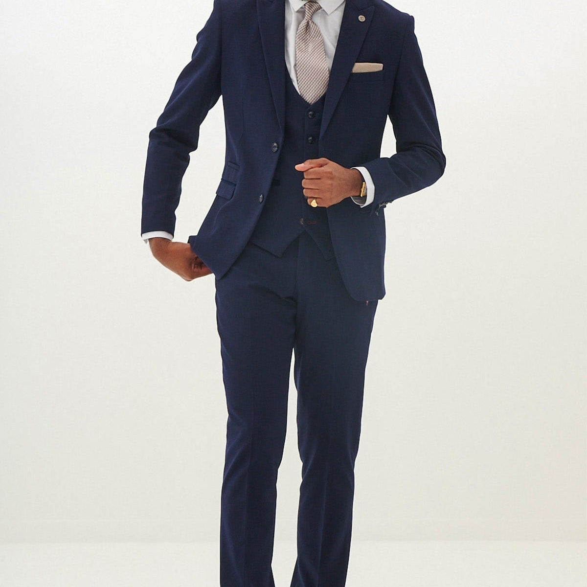 Men's Fashion three-piece Navy Suit in Signature Peak lapel
