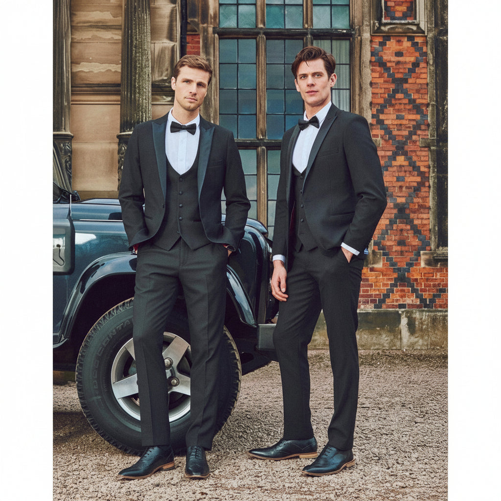 ceehuteey Men's Fashion three-piece Suit in Black Signature Peak Lapel Multiple Occasions Tuxedos For Wedding (Blazer+vest+Pants)