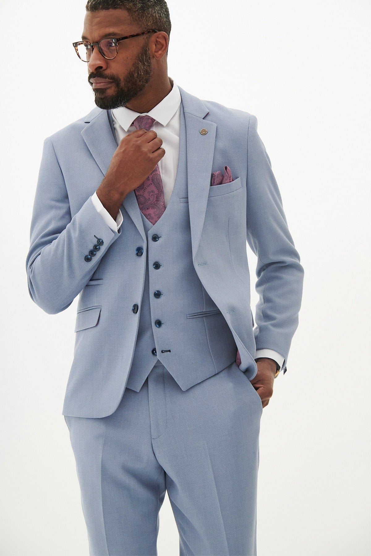 ceehuteey Men's Fashion three-piece Suit in Blue Signature Fashion Notch Lapel Multiple Occasions Tuxedos For Wedding (Blazer+vest+Pants)