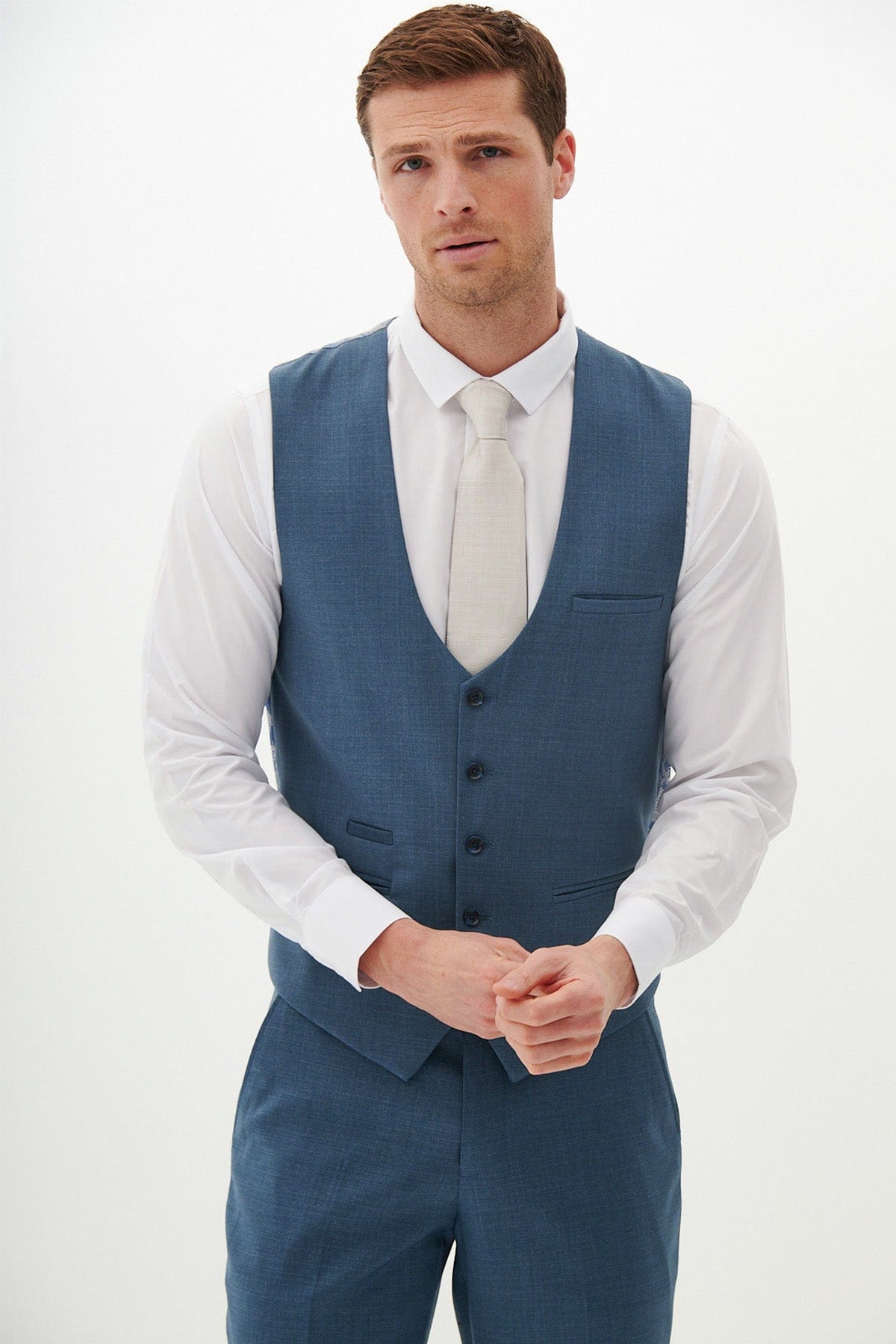 ceehuteey Men's Fashion three-piece Suit in Blue Signature Notch Lapel Multiple Occasions Tuxedos For Wedding (Blazer+vest+Pants)