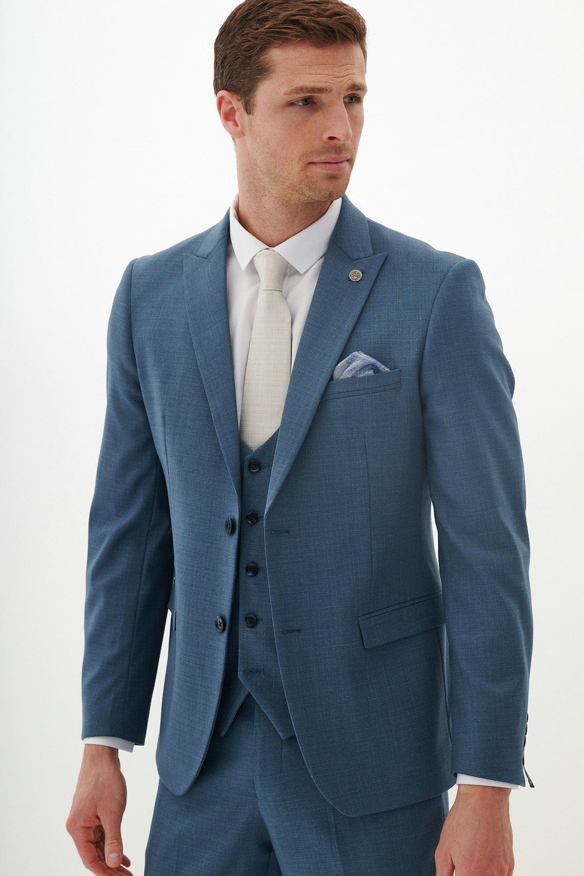 ceehuteey Men's Fashion three-piece Suit in Blue Signature Notch Lapel Multiple Occasions Tuxedos For Wedding (Blazer+vest+Pants)