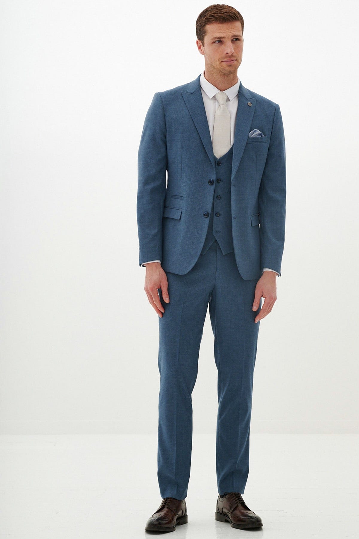 ceehuteey Men's Fashion three-piece Suit in Blue Signature Notch Lapel Multiple Occasions Tuxedos For Wedding (Blazer+vest+Pants)