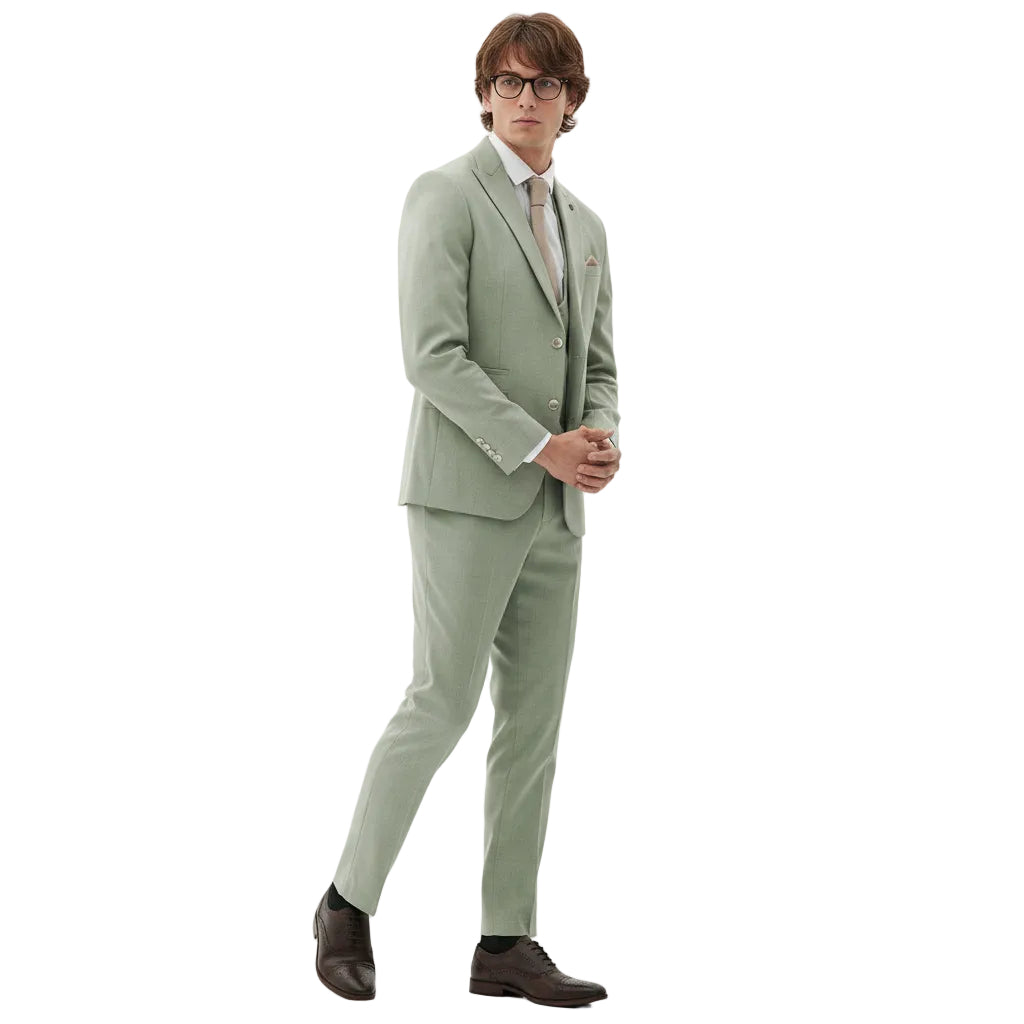 ceehuteey Men's Fashion three-piece Suit in Light Green Signature Notch Lapel Multiple Occasions Tuxedos For Wedding (Blazer+vest+Pants)