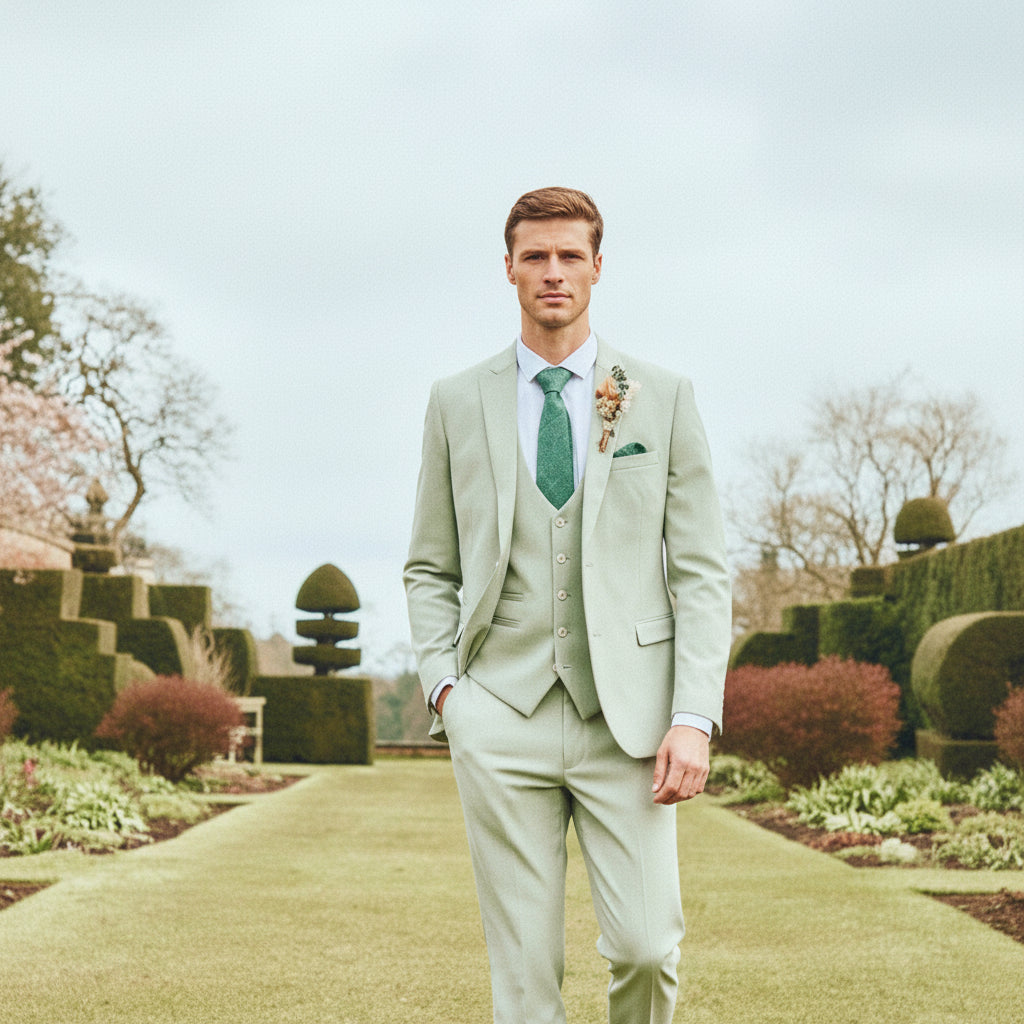 ceehuteey Men's Fashion three-piece Suit in Light Green Signature Notch Lapel Multiple Occasions Tuxedos For Wedding (Blazer+vest+Pants)