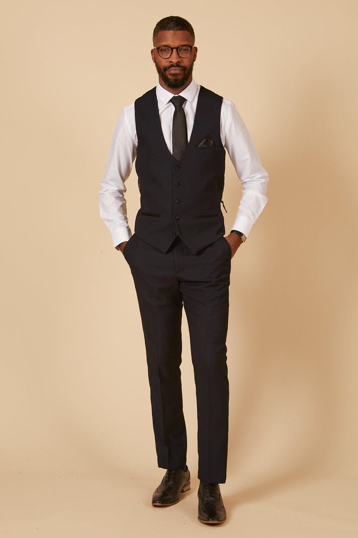 ceehuteey Men's Fashion three-piece Suit in Navy Signature Peak Lapel Multiple Occasions Tuxedos For Wedding (Blazer+vest+Pants)