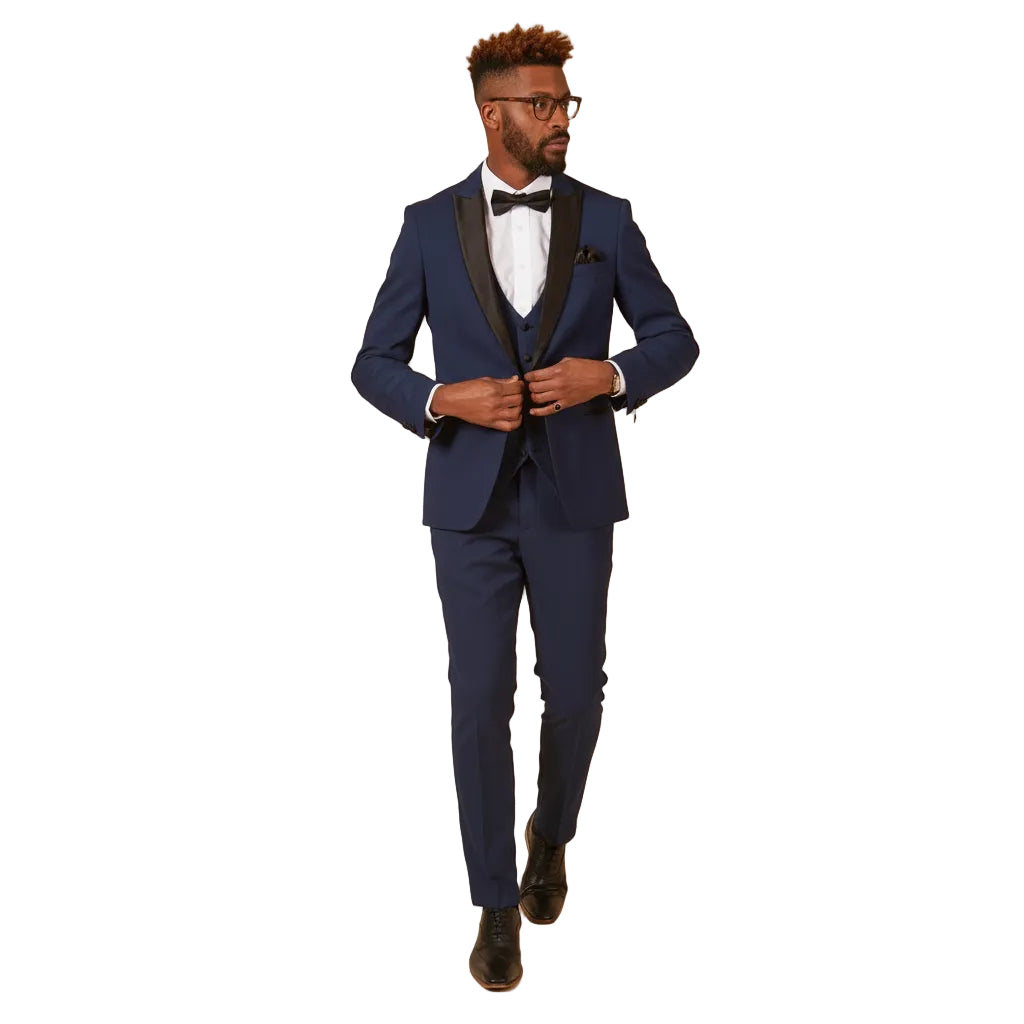 ceehuteey Men's Fashion three-piece Suit in Royal Blue Signature Peak Lapel Multiple Occasions Tuxedos For Wedding (Blazer+vest+Pants)
