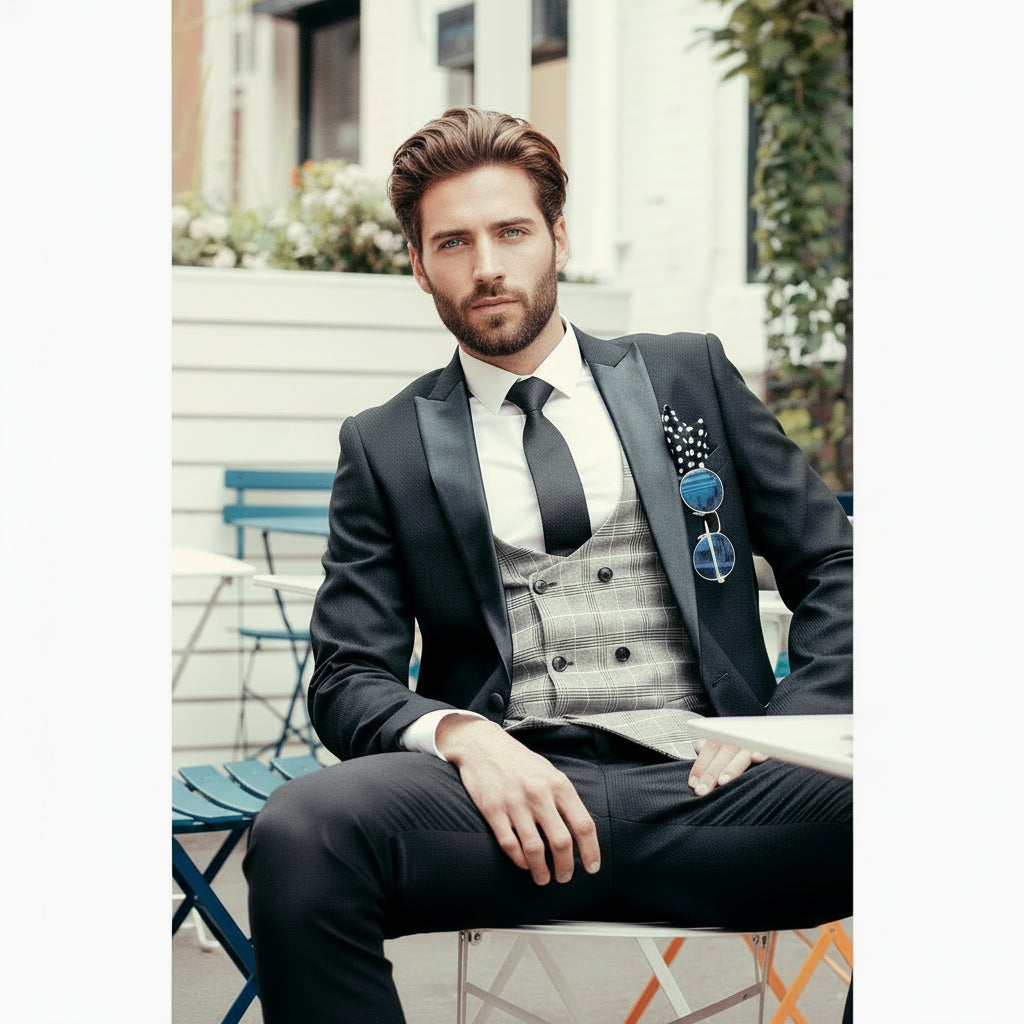 ceehuteey Men's Fashion two-piece Suit in Black Peak Lapel Multiple Occasions Tuxedos For Wedding (Blazer+Pants)