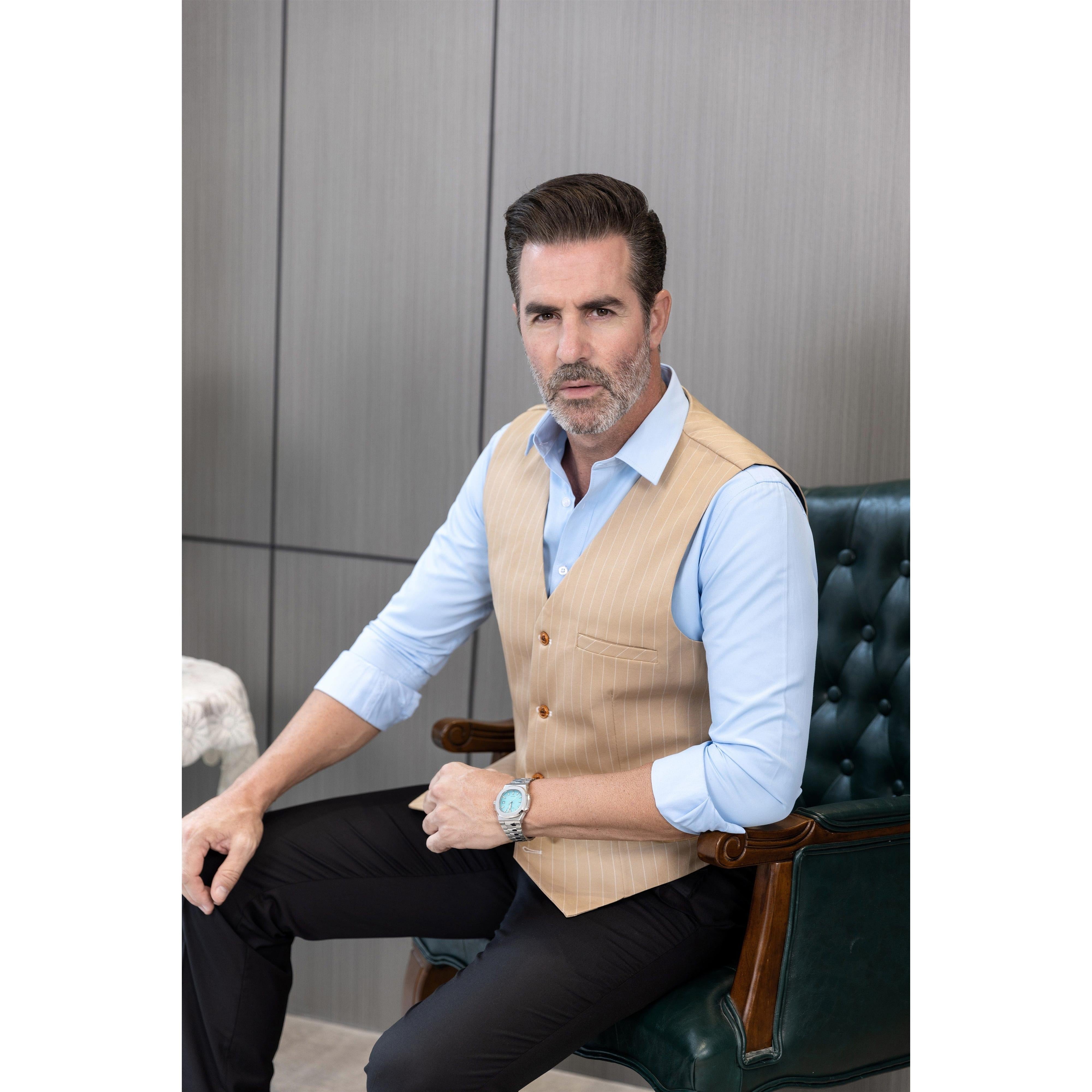 ceehuteey Men's Fashion V Neck Striped Flat Waistcoat For Wedding Party