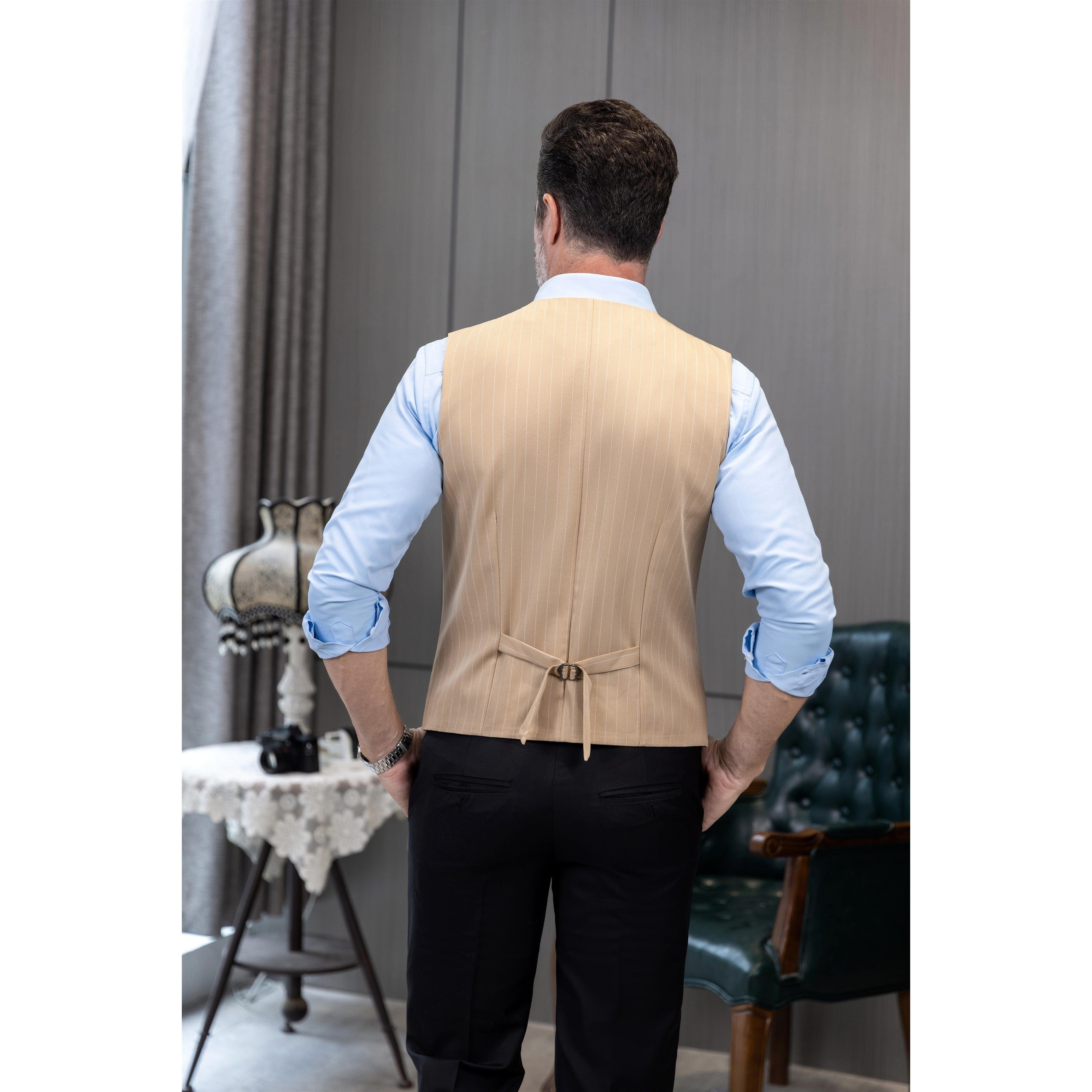 ceehuteey Men's Fashion V Neck Striped Flat Waistcoat For Wedding Party