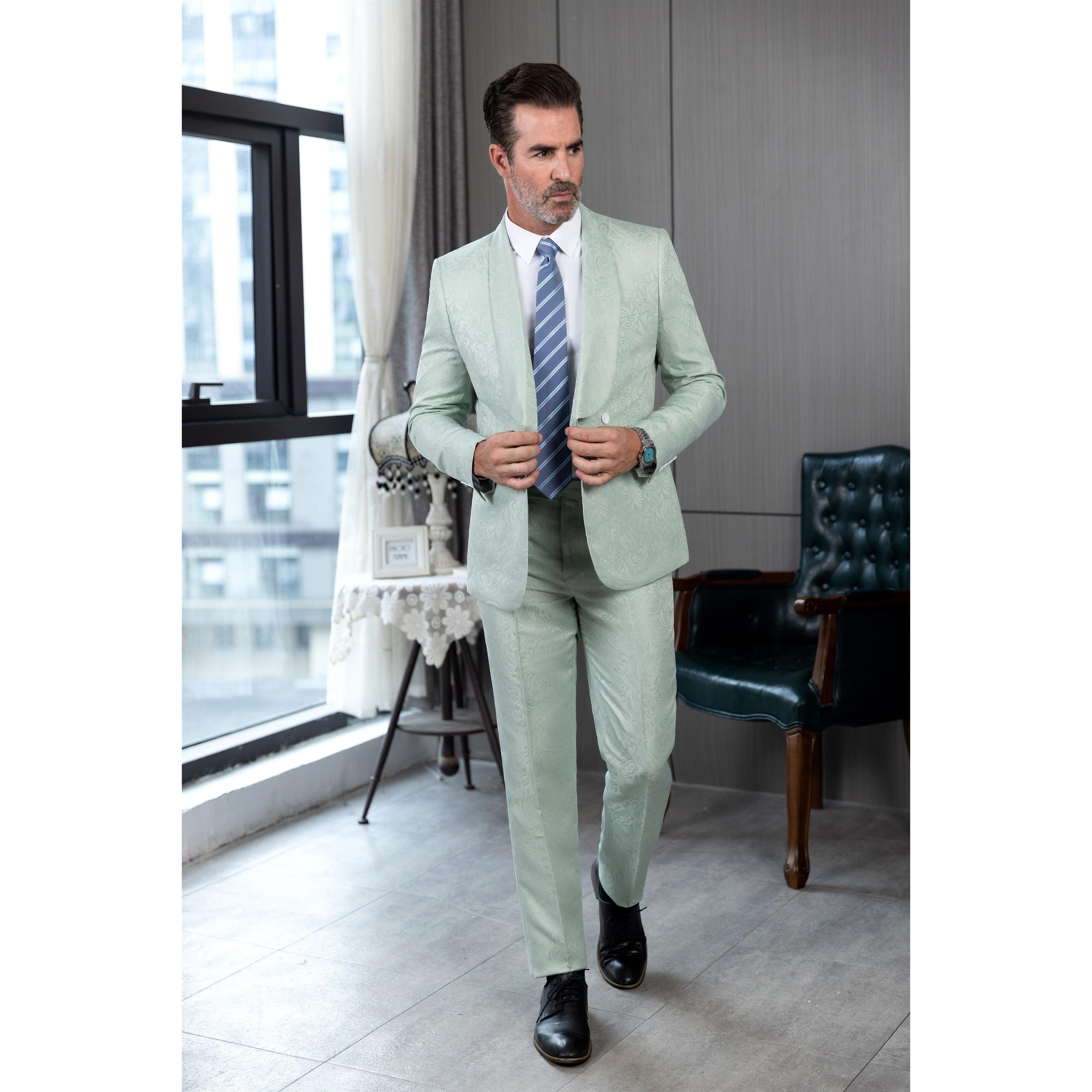 ceehuteey Men's Floral Double Breasted Patterned Slim Fit Dinner Suit Tuxedo (Blazer+Pants)