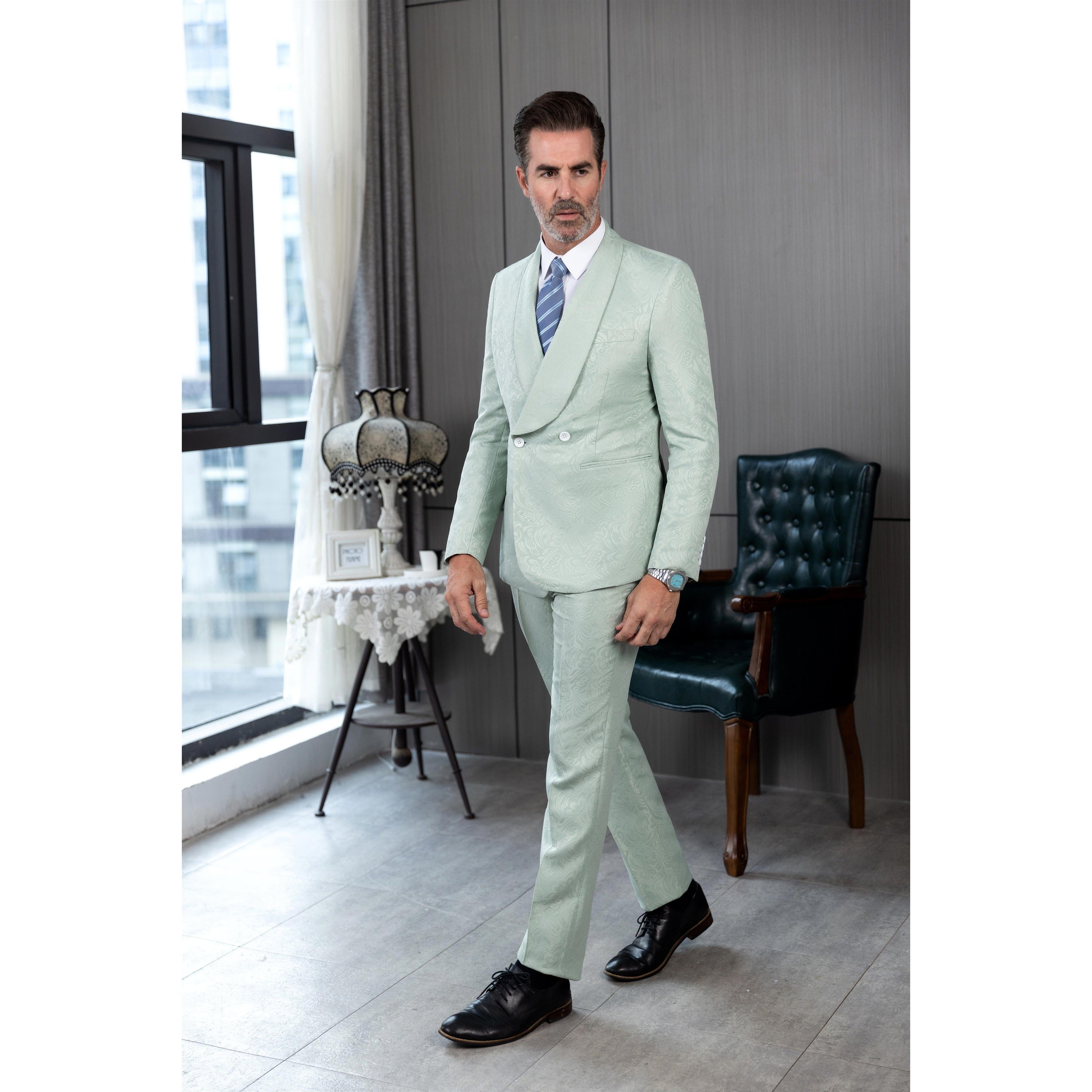 ceehuteey Men's Floral Double Breasted Patterned Slim Fit Dinner Suit Tuxedo (Blazer+Pants)