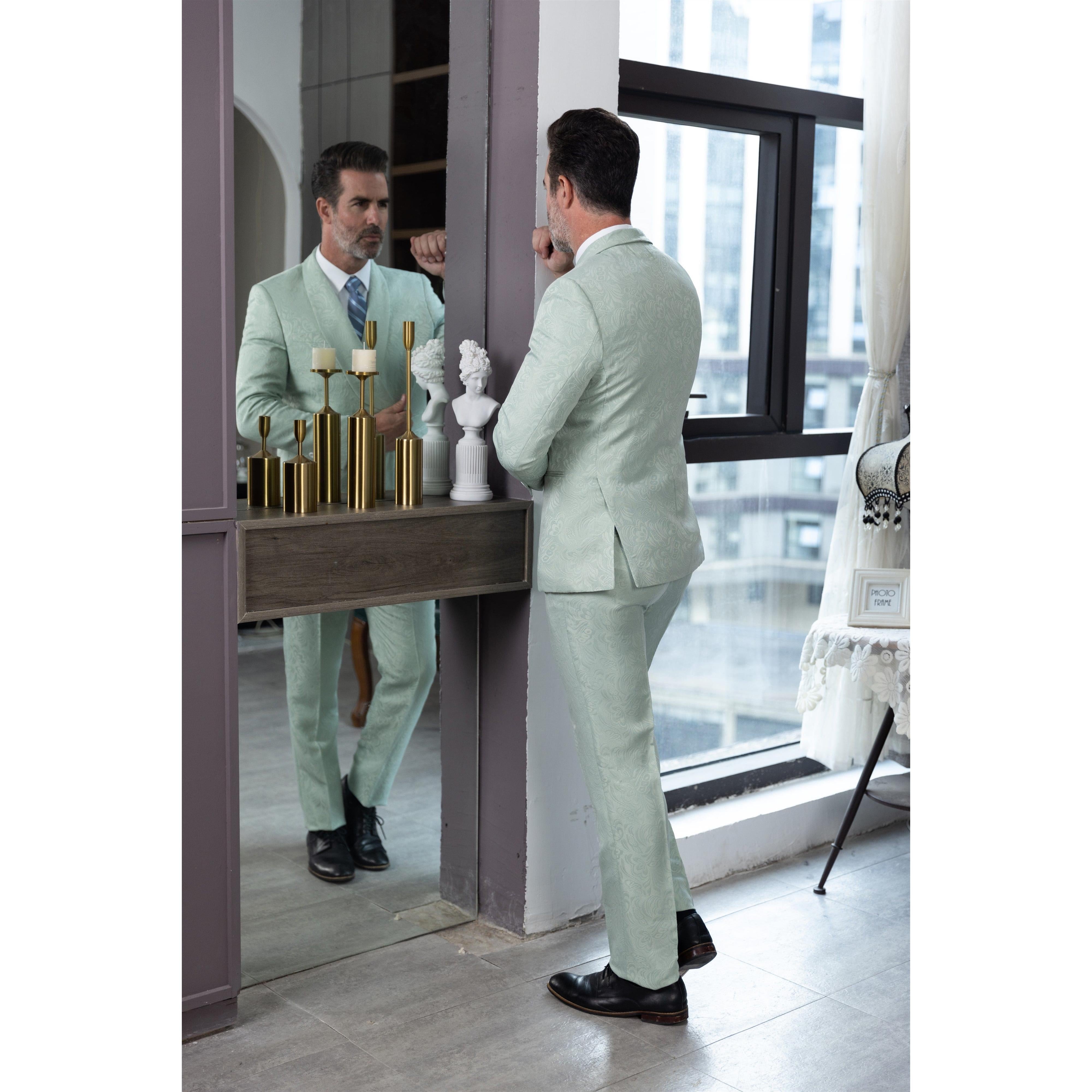 ceehuteey Men's Floral Double Breasted Patterned Slim Fit Dinner Suit Tuxedo (Blazer+Pants)