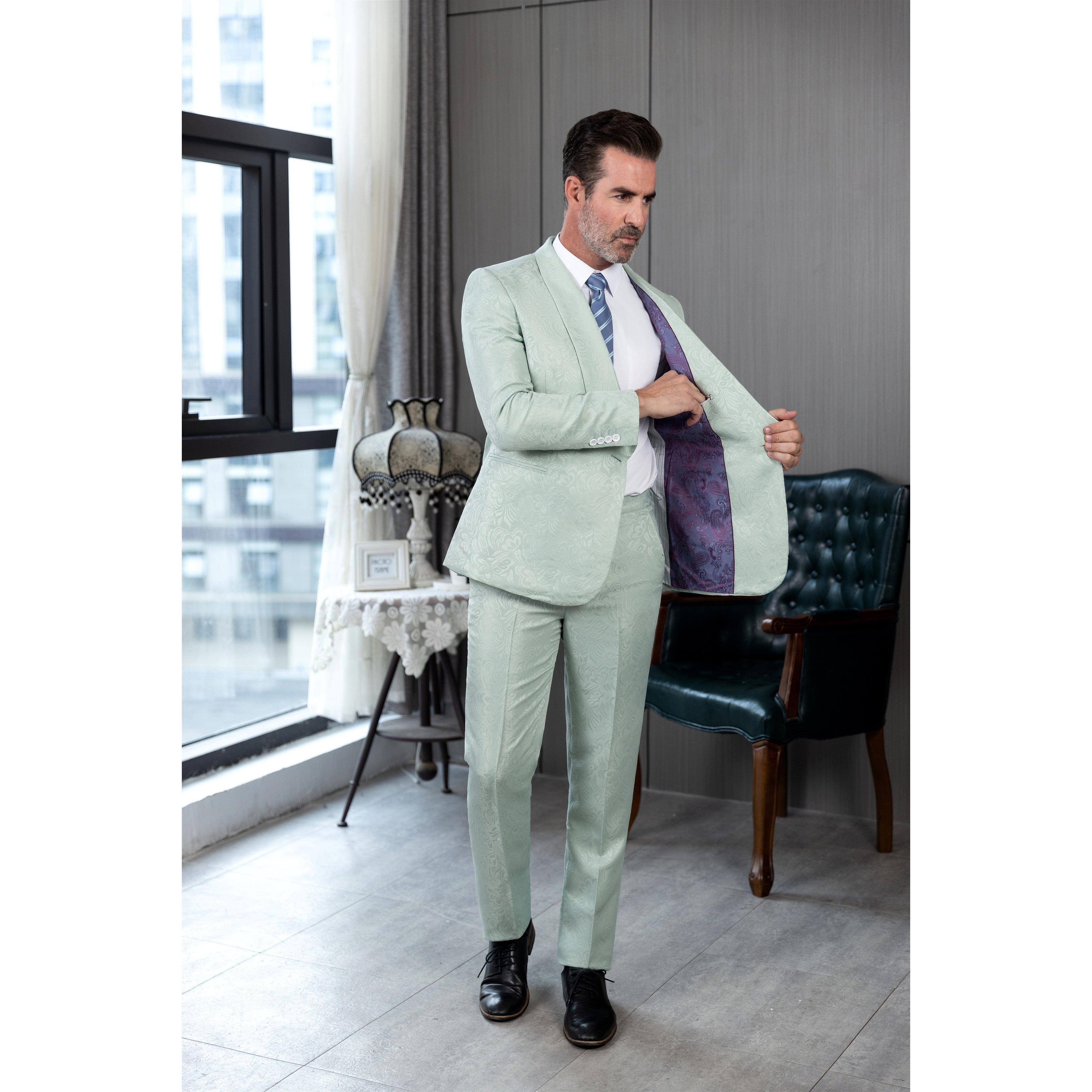 ceehuteey Men's Floral Double Breasted Patterned Slim Fit Dinner Suit Tuxedo (Blazer+Pants)