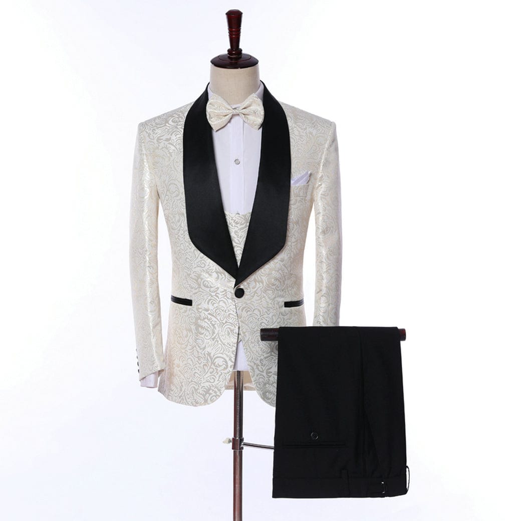 ceehuteey Men's Floral Tuxedo Suit Jacket Slim Fit Dinner Jacket (Blazer+vest+Pants)