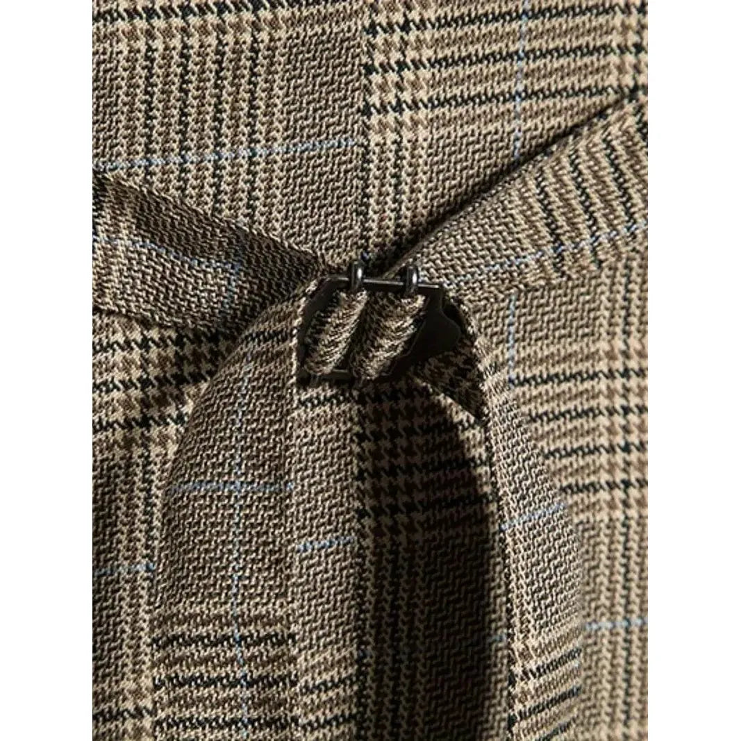 ceehuteey Men's Formal Double Breasted Plaid V Neck Waistcoat