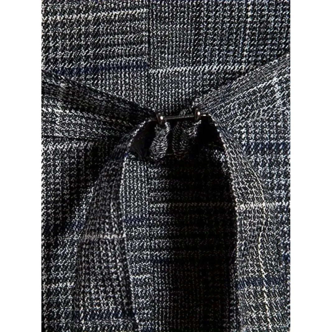 ceehuteey Men's Formal Double Breasted Plaid V Neck Waistcoat