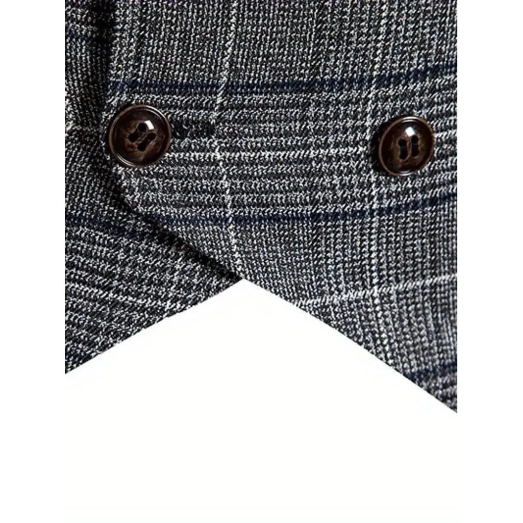 ceehuteey Men's Formal Double Breasted Plaid V Neck Waistcoat