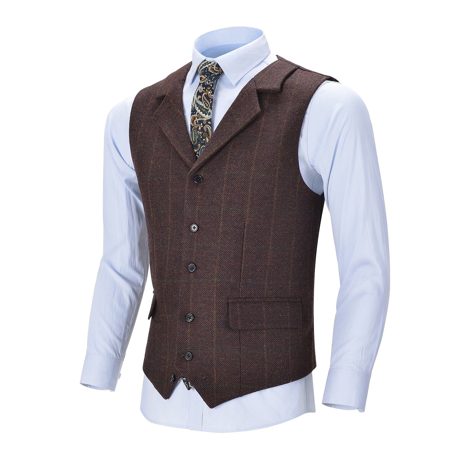 ceehuteey Men's Formal Notch Lapel Suit Vest Plaid Waistcoat