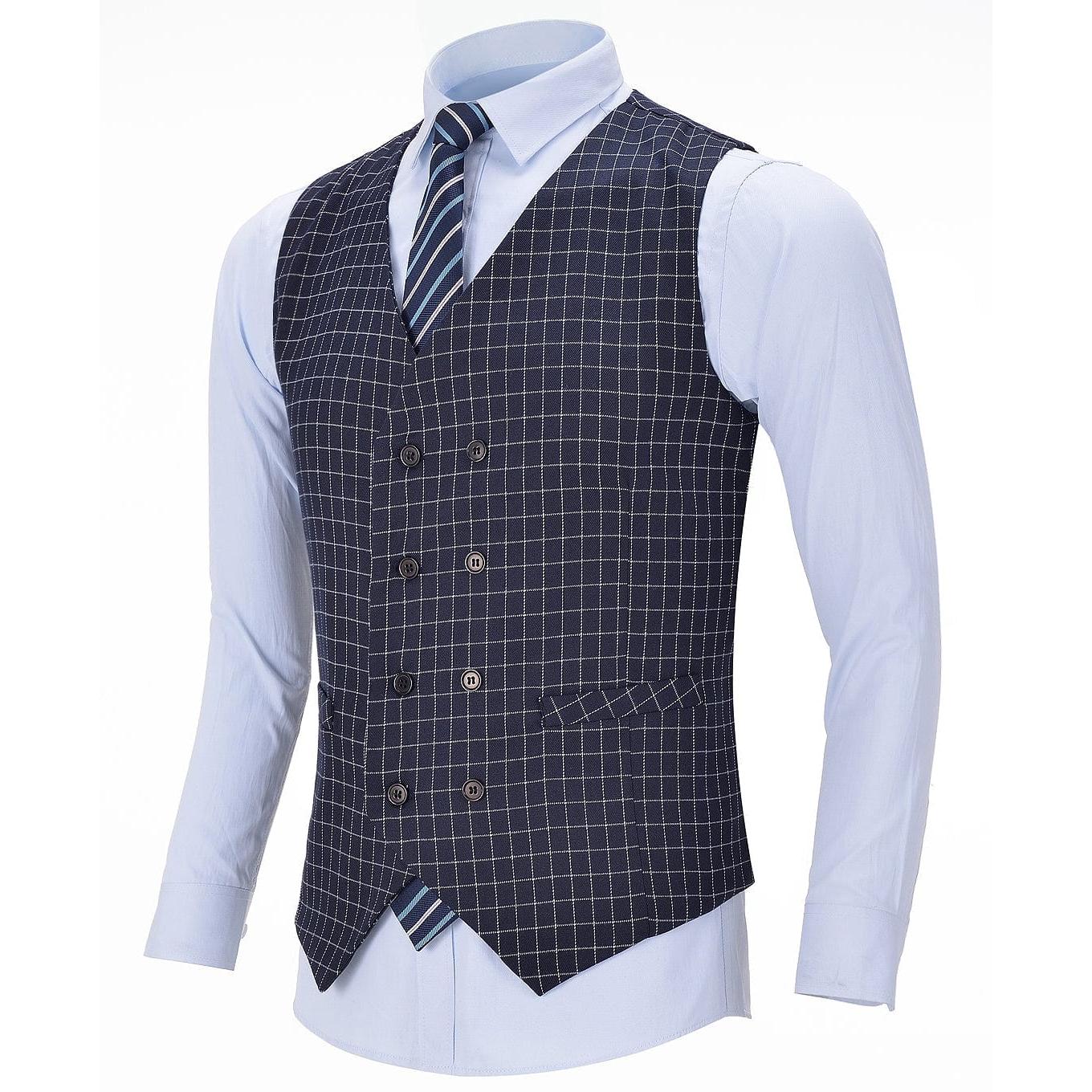 ceehuteey Men's formal Suit Vest Houndstooth V Neck Waistcoat