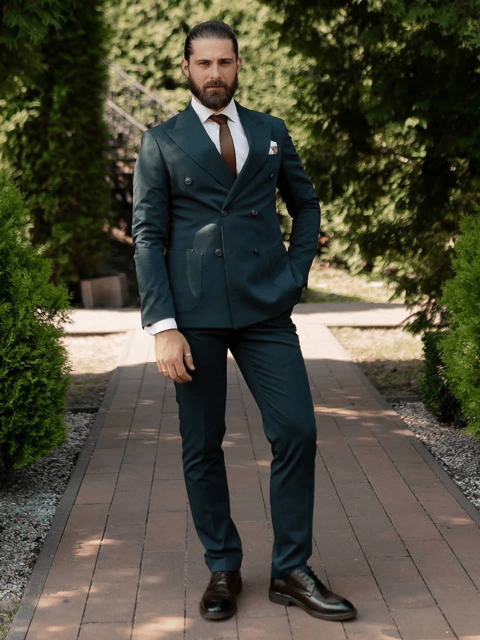 ceehuteey Men's Green 2 Pieces Double Breasted Jacket Men's Suit (Blazer+Pants)