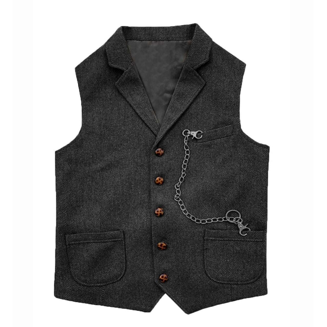 ceehuteey Men's Herringbone  Classic Slim Fit Notch Lapel Waistcoat