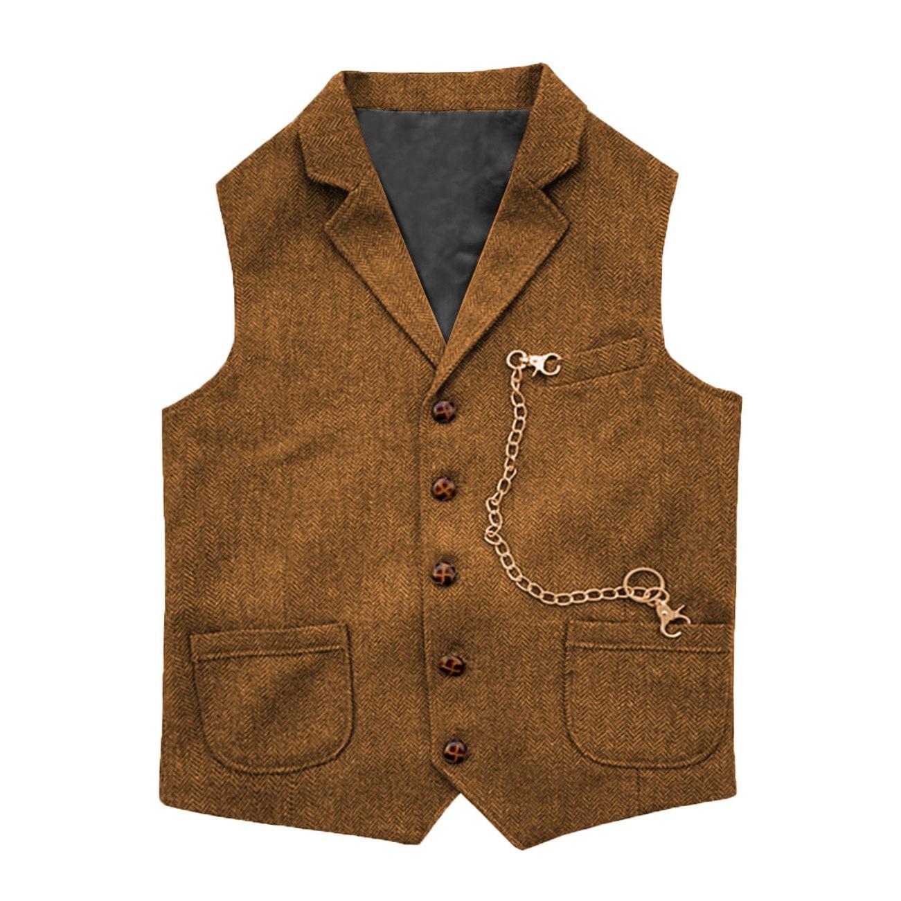 ceehuteey Men's Herringbone  Classic Slim Fit Notch Lapel Waistcoat